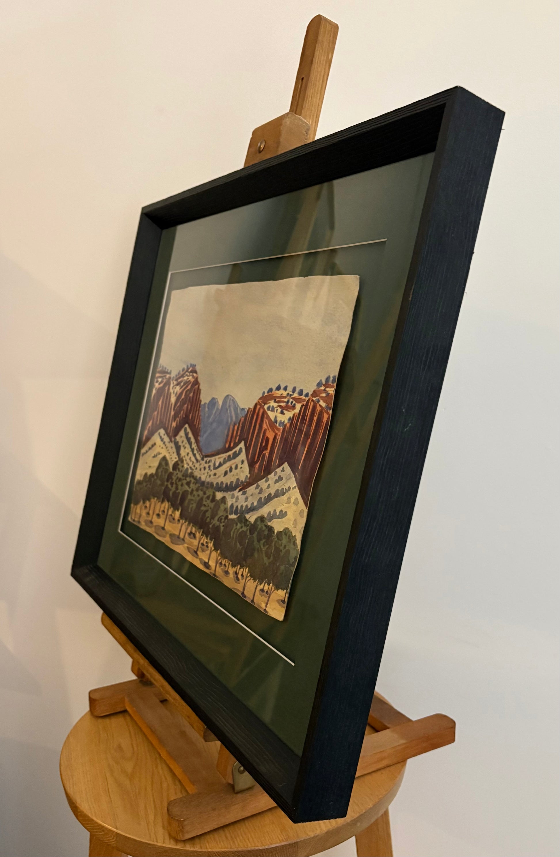 Original 1950s Hermannsberg watercolour painting, Central Australia. Framed mid century landscape