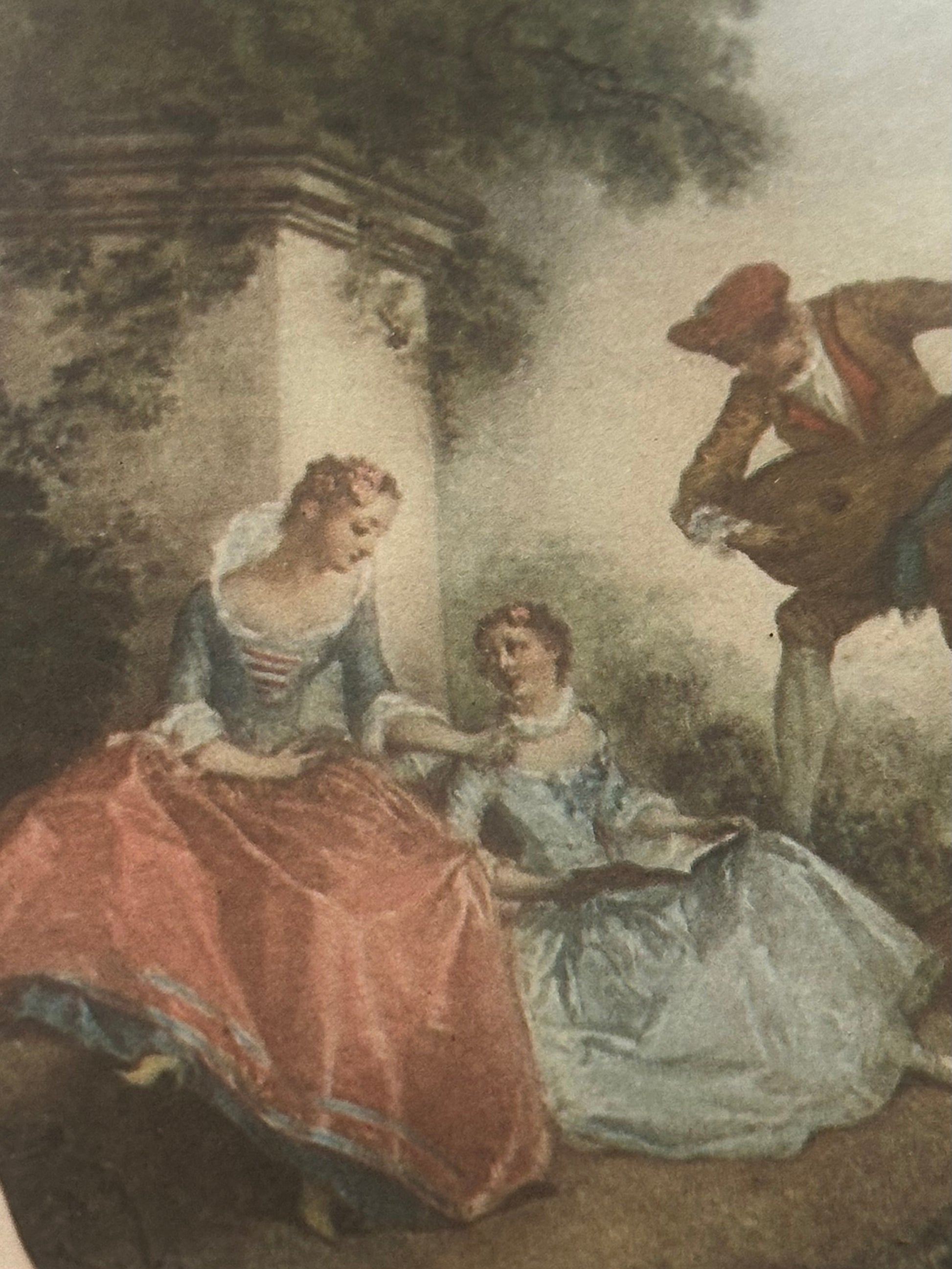 Pair of French mid century prints, Baroque, miniatures, vintage framed art