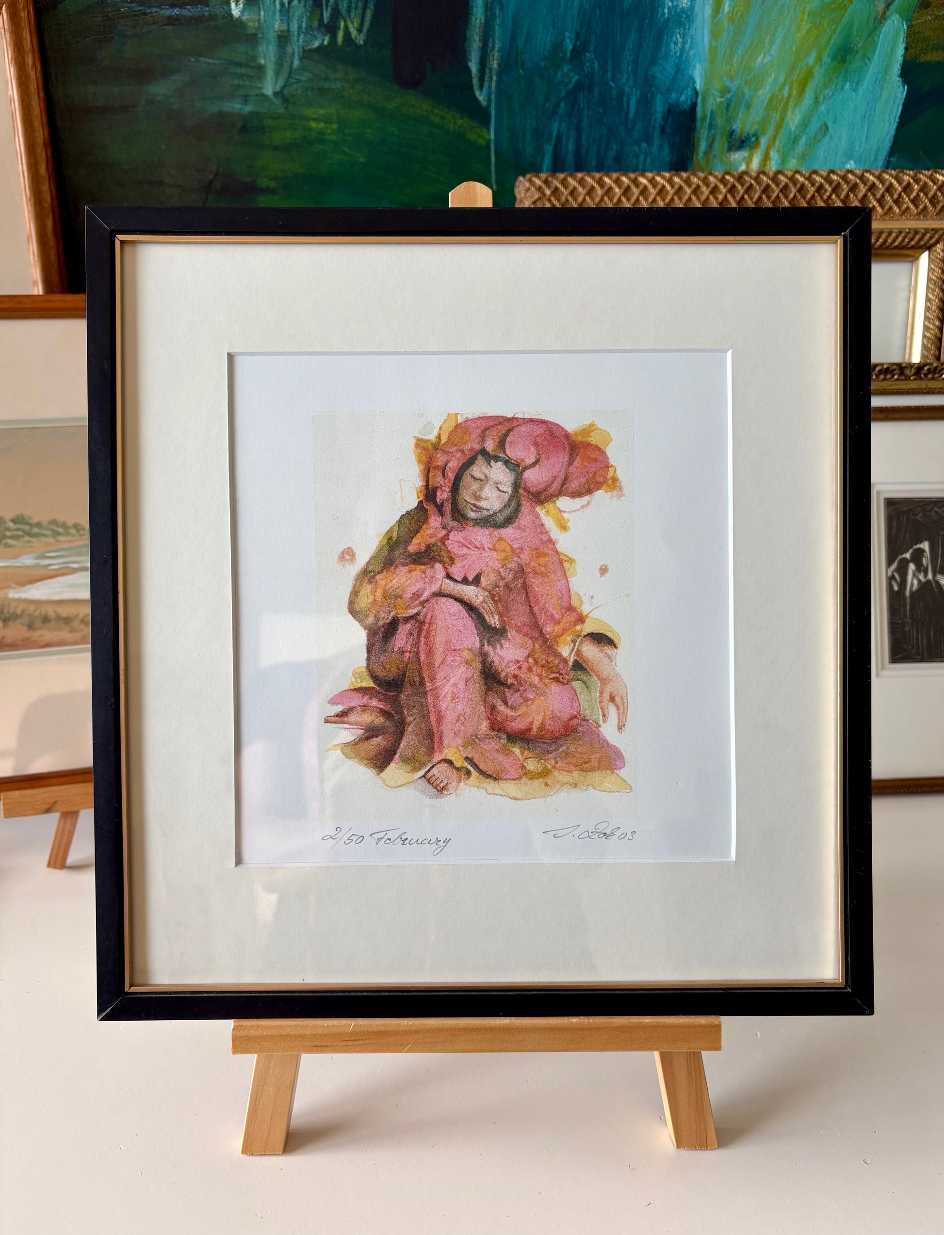 Limited edition 2/50 original artist’s lithographic print, vintage framed art