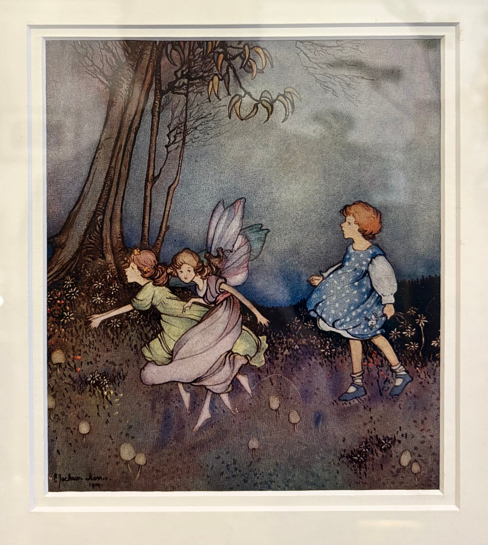 Rare Ethel Jackson Morris – Two Dainty Fairies (1921), ornate framed antique print