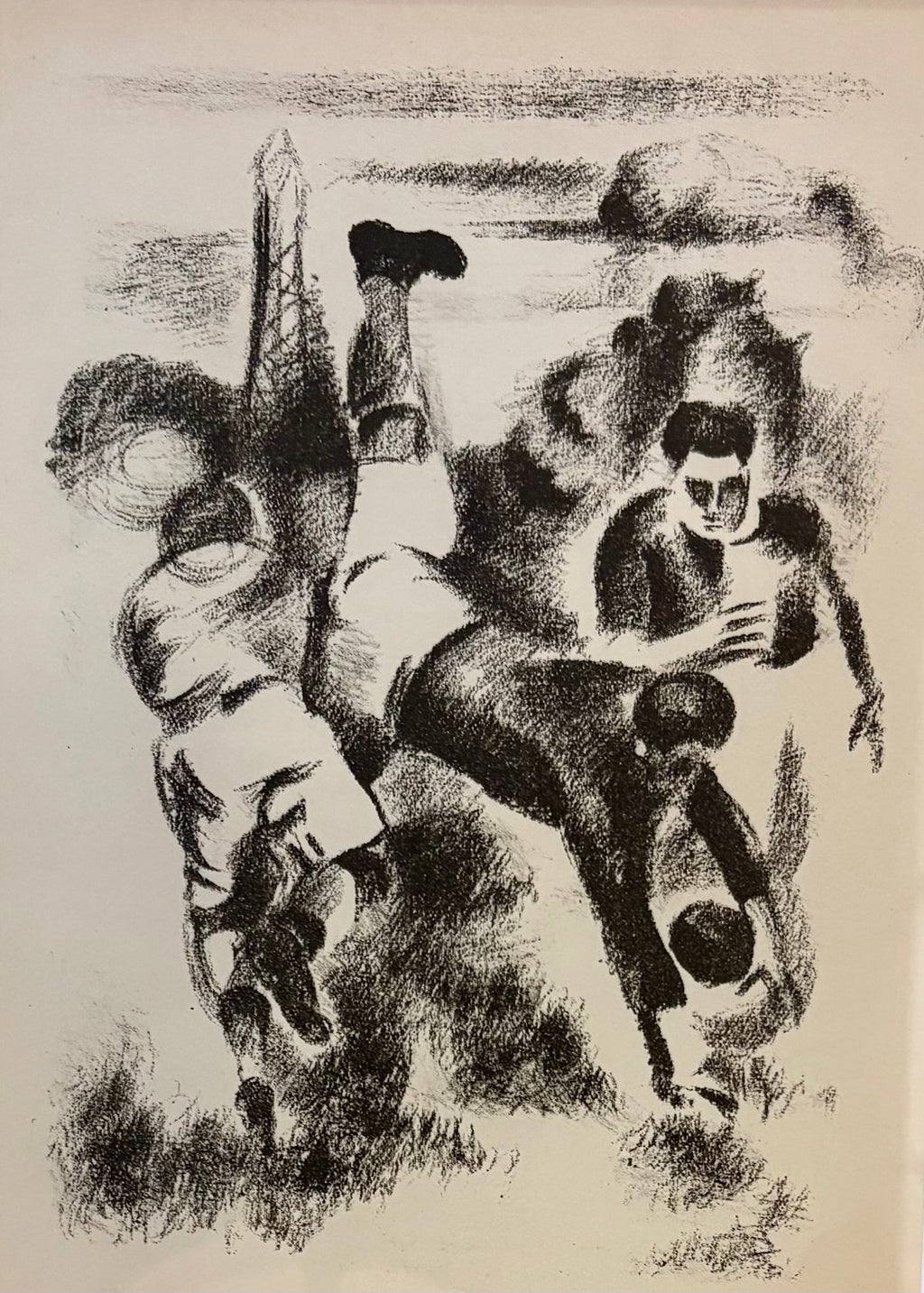 1928 antique lithographic print, football, Robert Delaunay, Paris, framed art