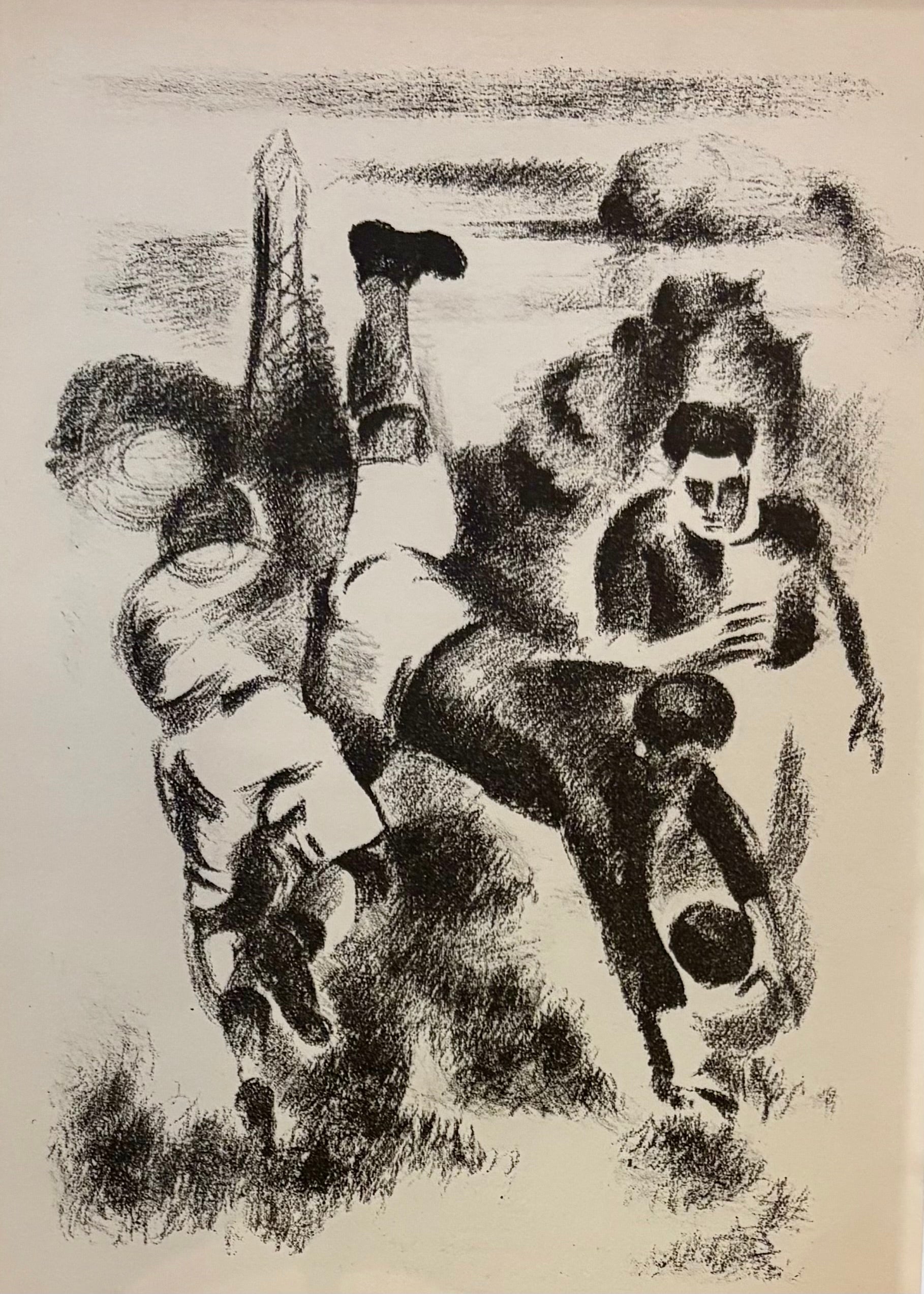 1928 antique lithographic print, football, Robert Delaunay, Paris, framed art