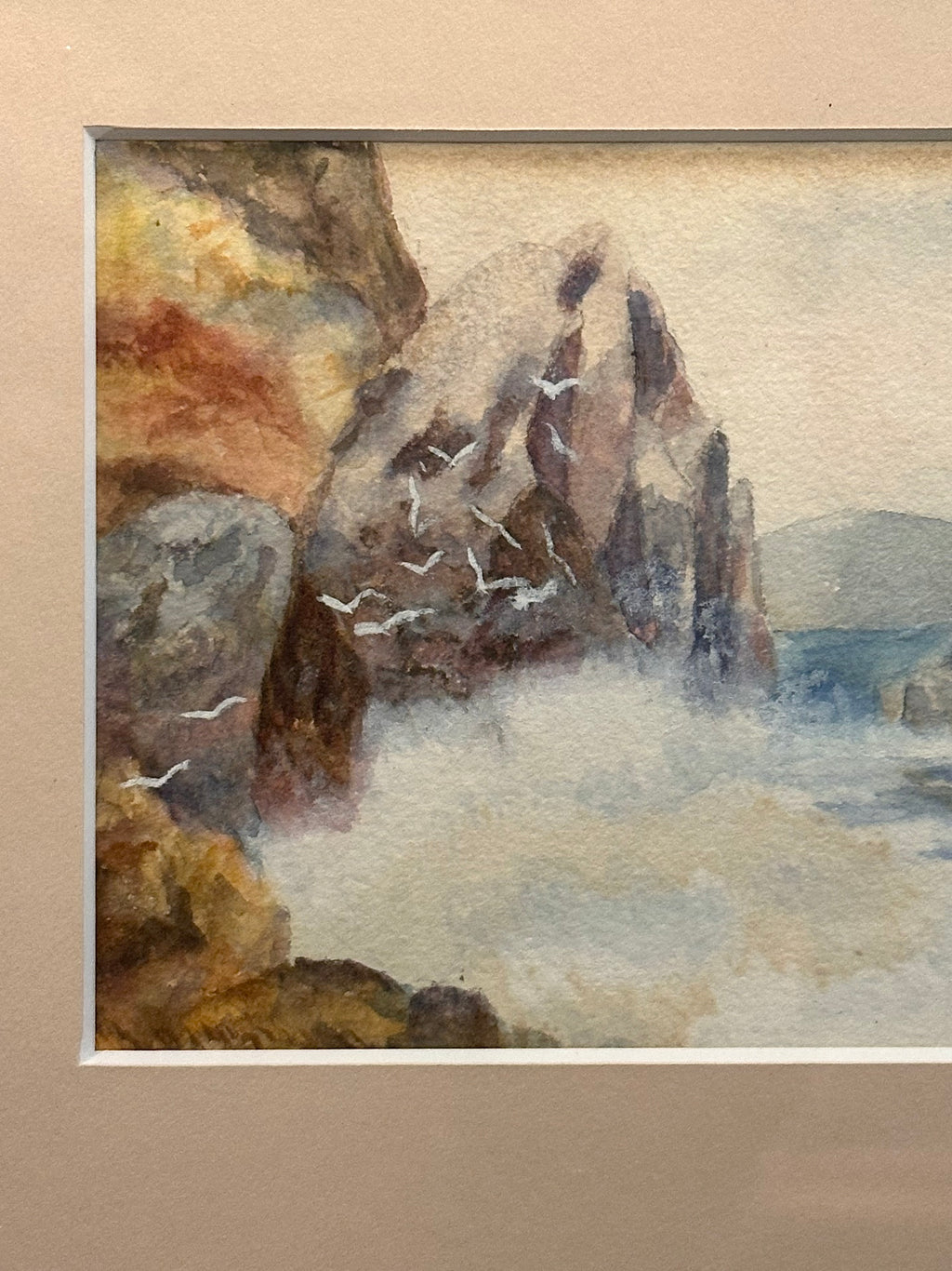 Antique original watercolour painting, Lion Rock, framed artwork