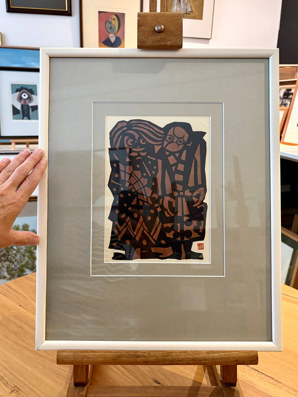 Mid Century Japanese print, 1960s reproduction, framed vintage art