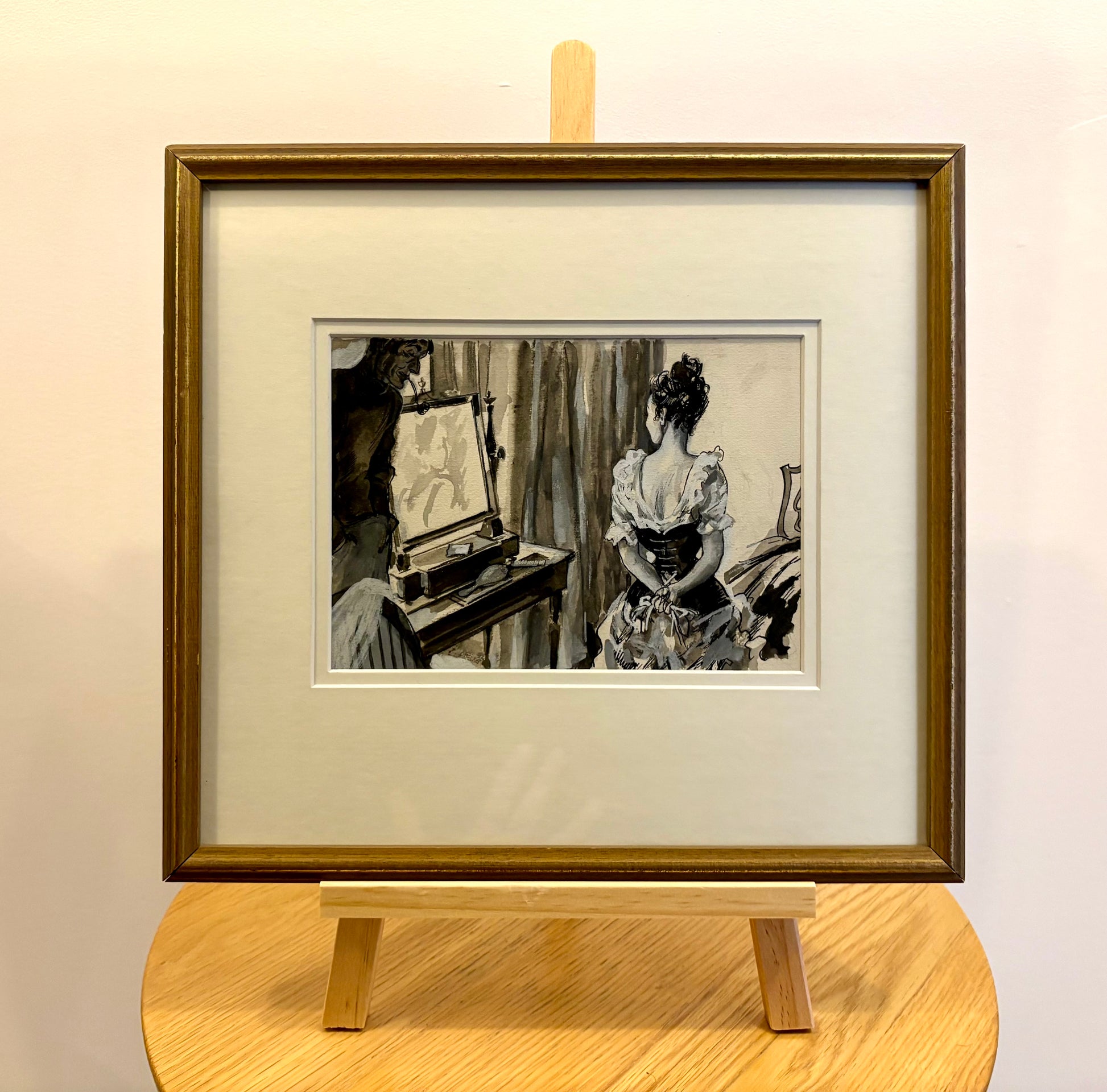 1940s original black and white illustration, Steven Spurrier, framed vintage art
