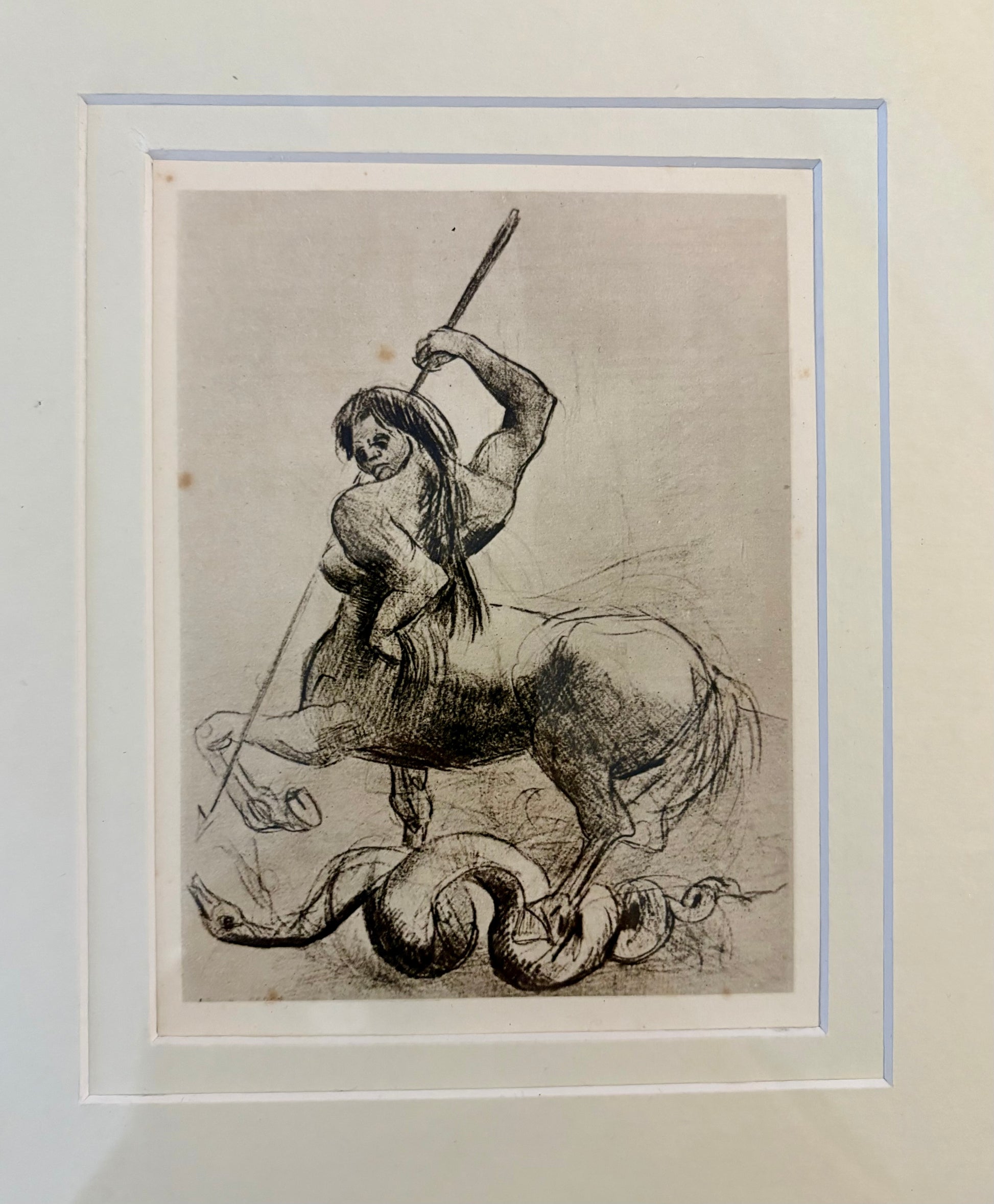 1920s Antique print, Odilon Redon, French, Centaur, vintage framed art