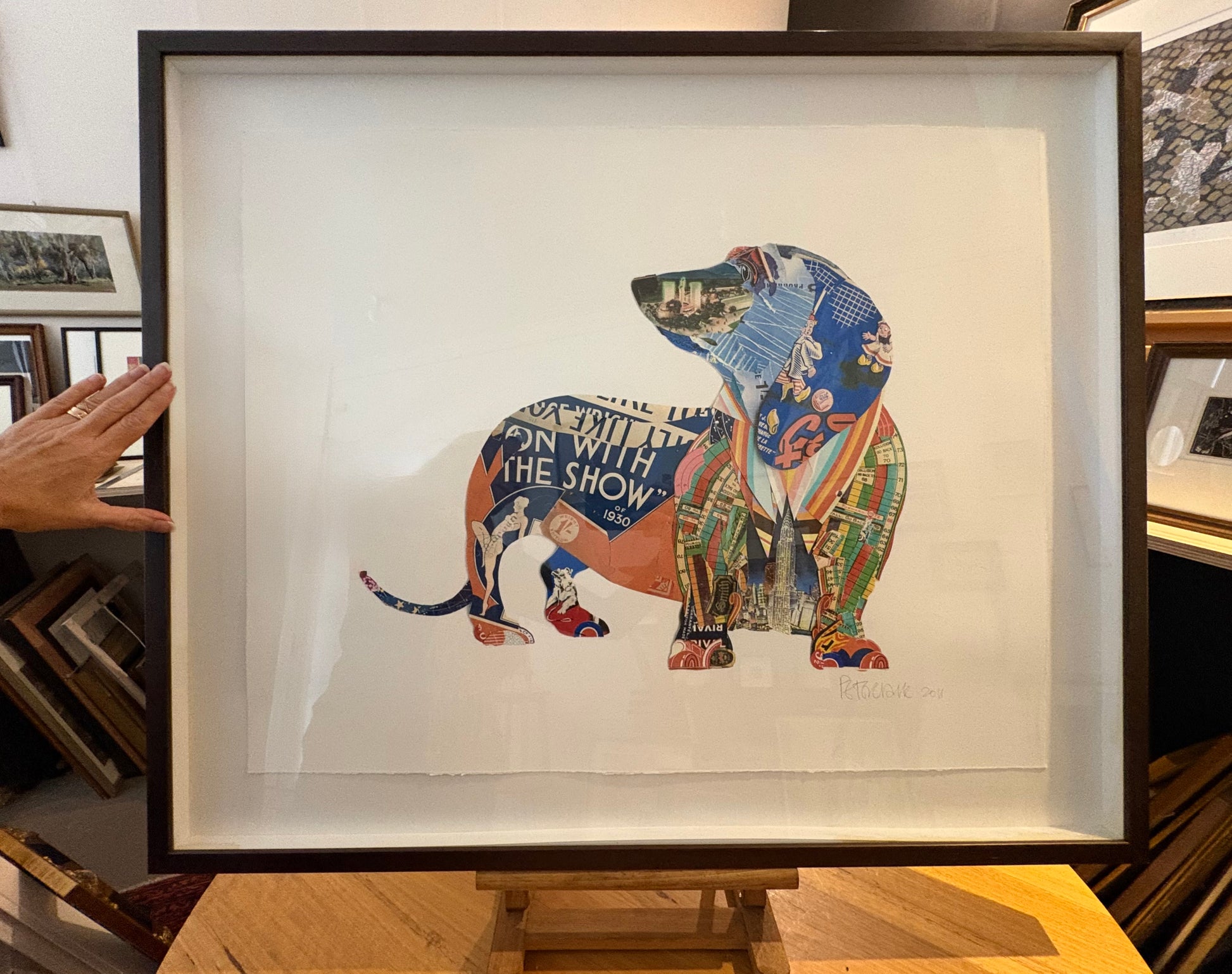 Large digital print, signed, Peter Clark, Dachdhund, framed art