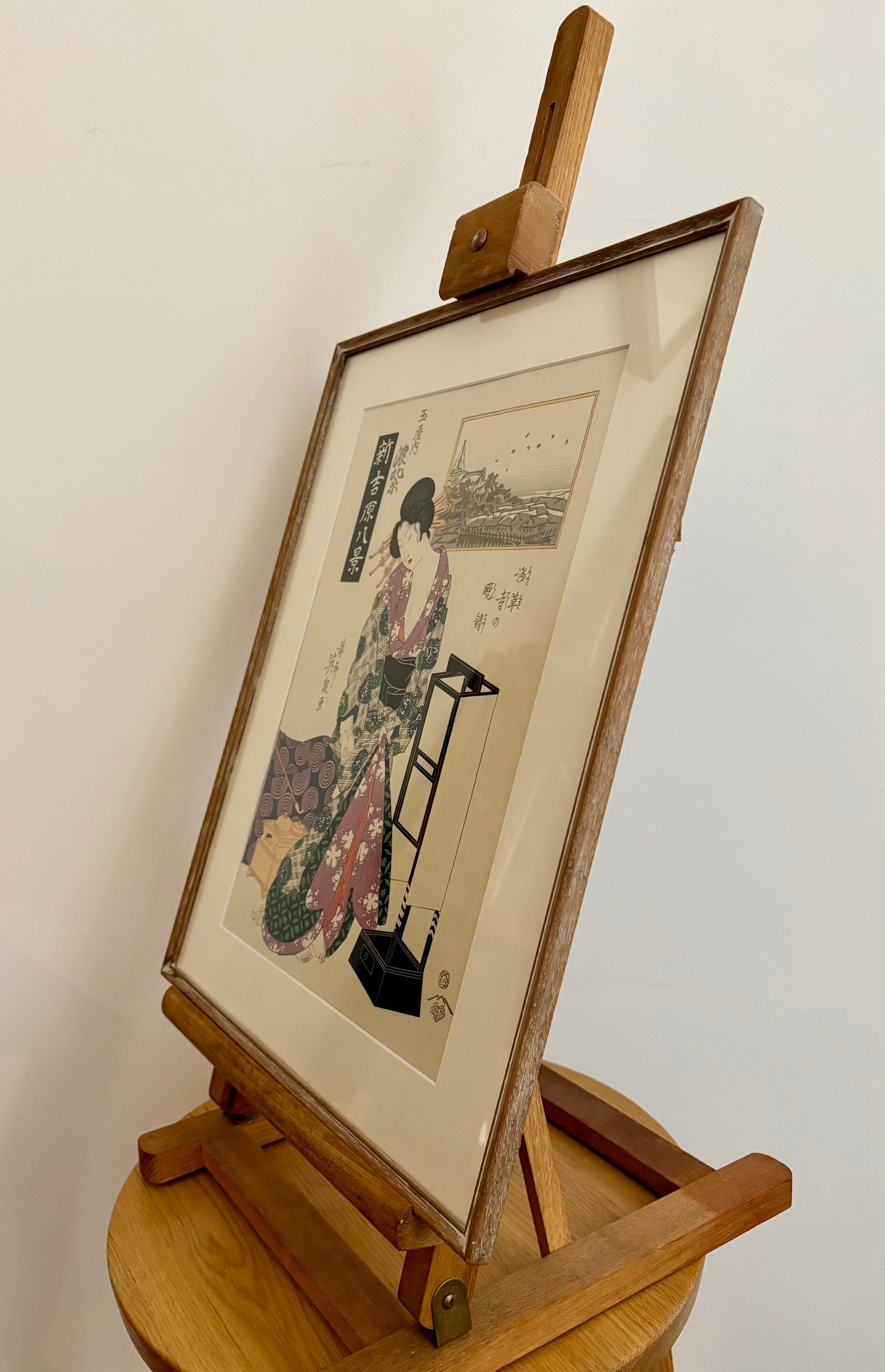 Original woodblock print, reproduction after Kitagawa Eizan, framed Japanese vintage art