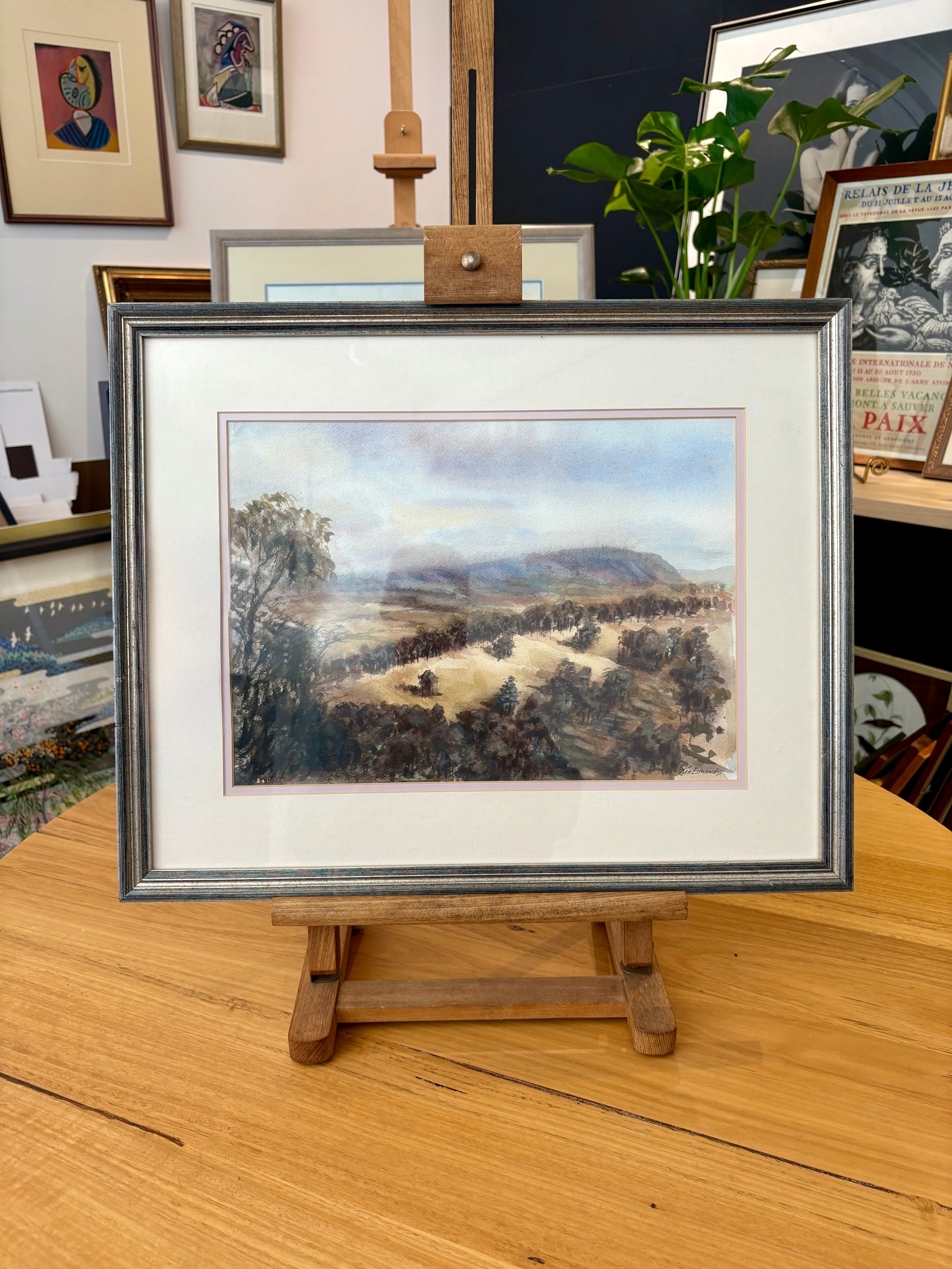 Original watercolour painting, Yarra Valley, Ken Edwards, vintage framed art