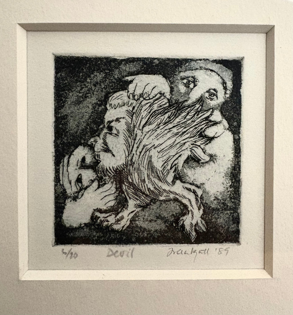 Original Etching, edition 6/20, signed, “Devil”, framed vintage art
