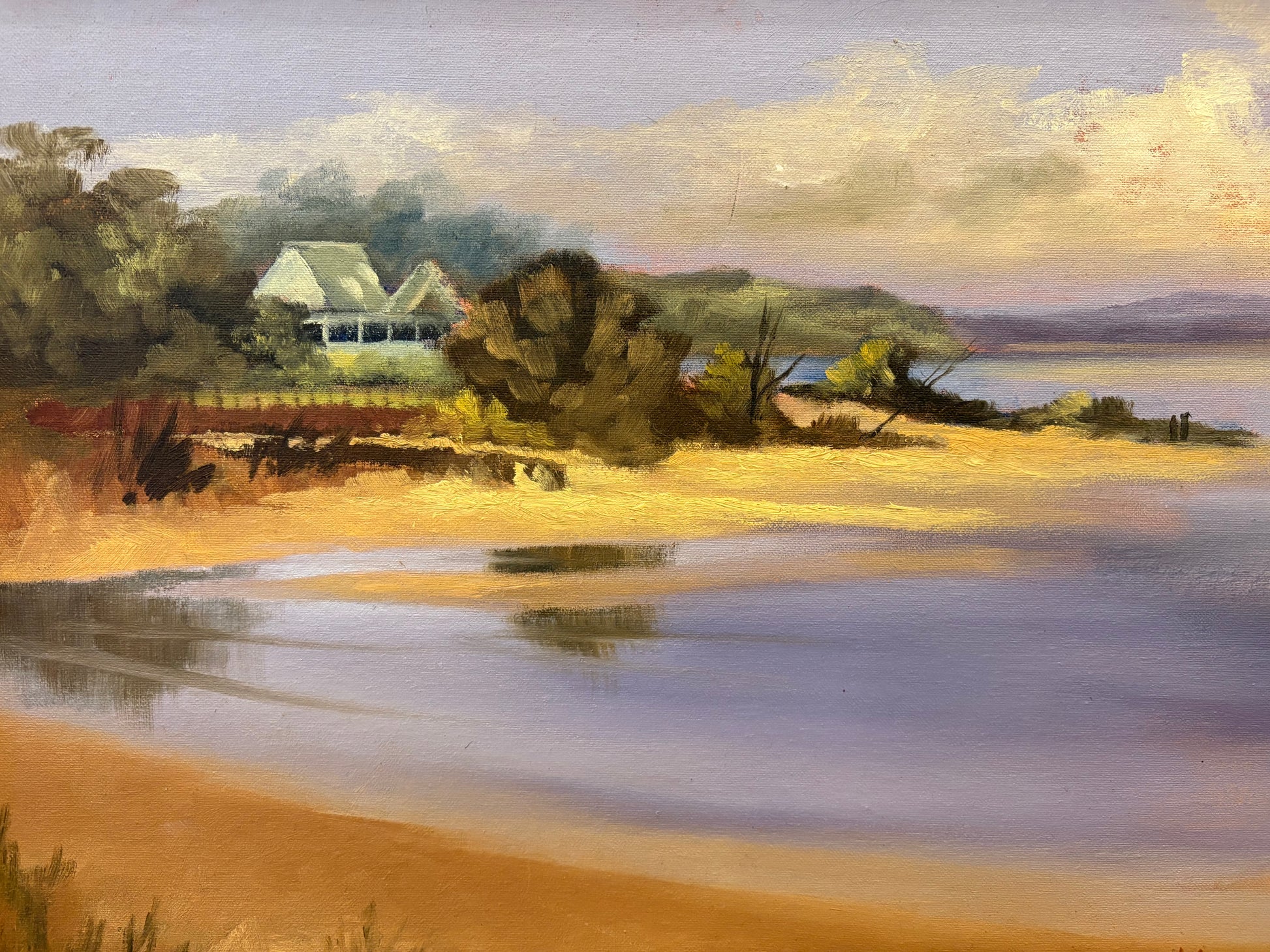 Original Janice Orchard oil painting – Rippleside View, Gippsland, framed vintage artwork