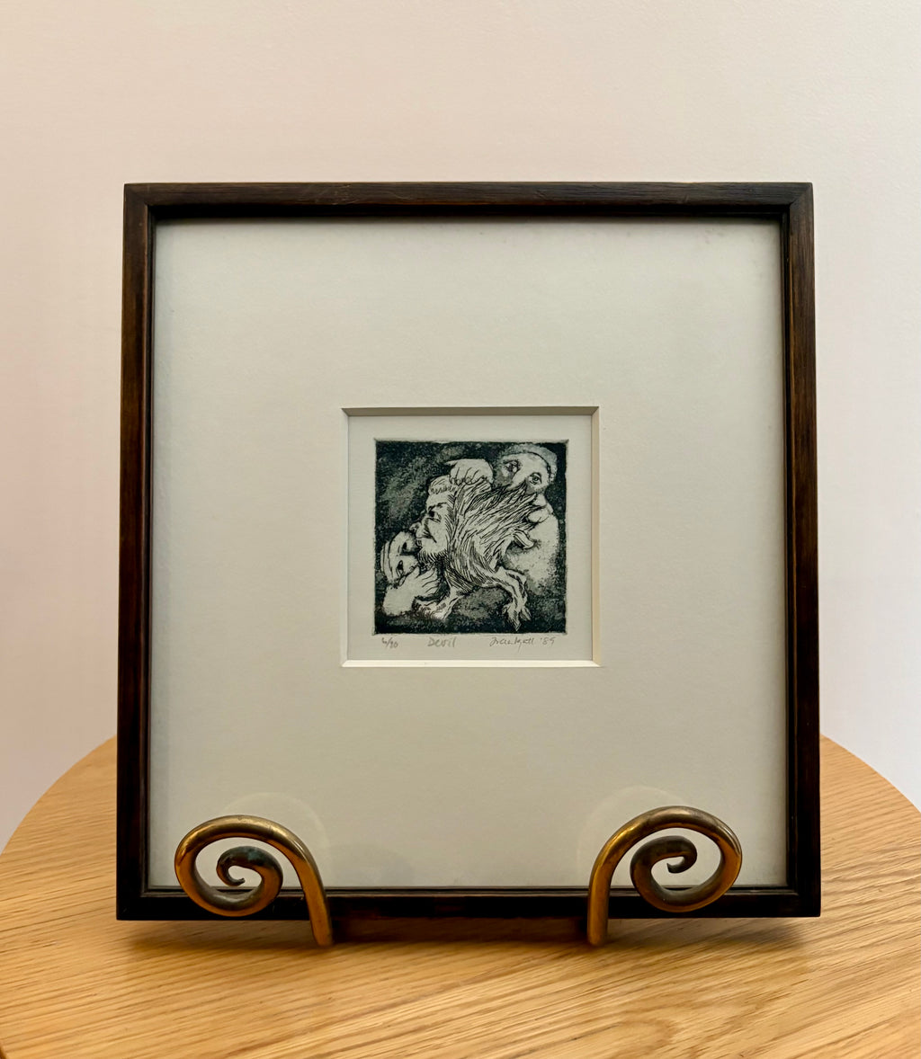 Original Etching, edition 6/20, signed, “Devil”, framed vintage art