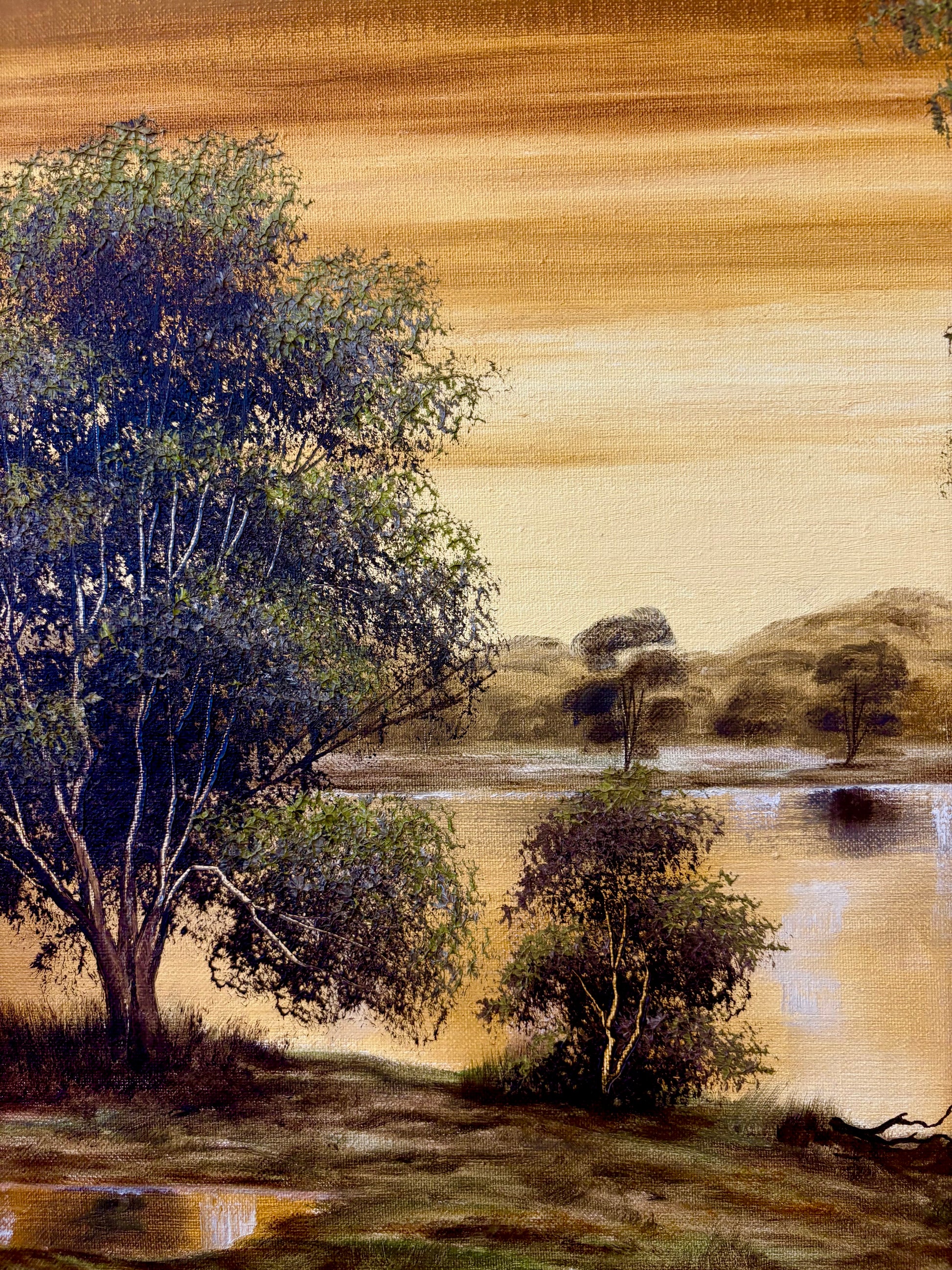1970s original Joan Lehmann oil painting on canvas, Sunset, Australian landscape, framed art