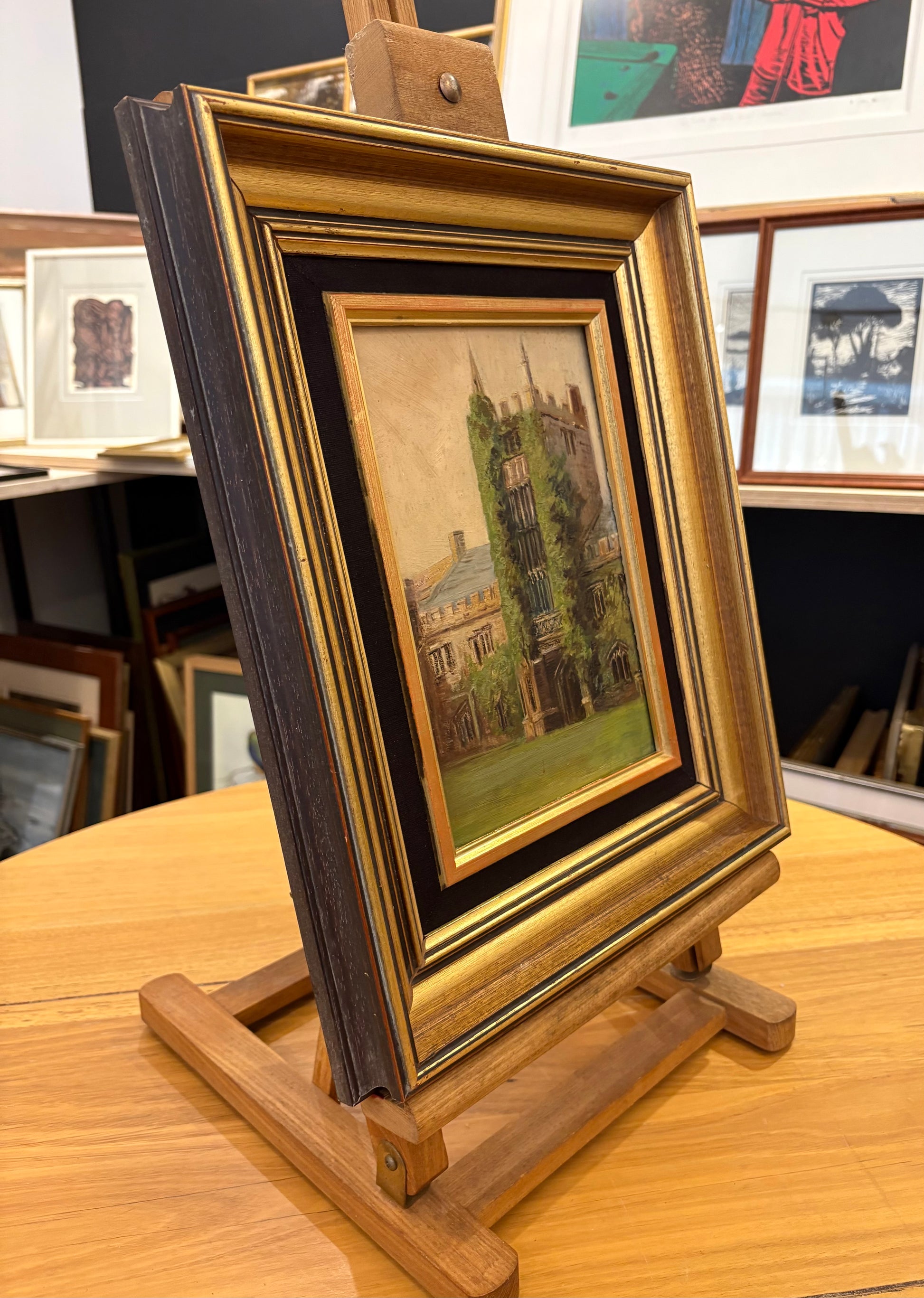 1900s original antique oil painting, Oxford University, framed art