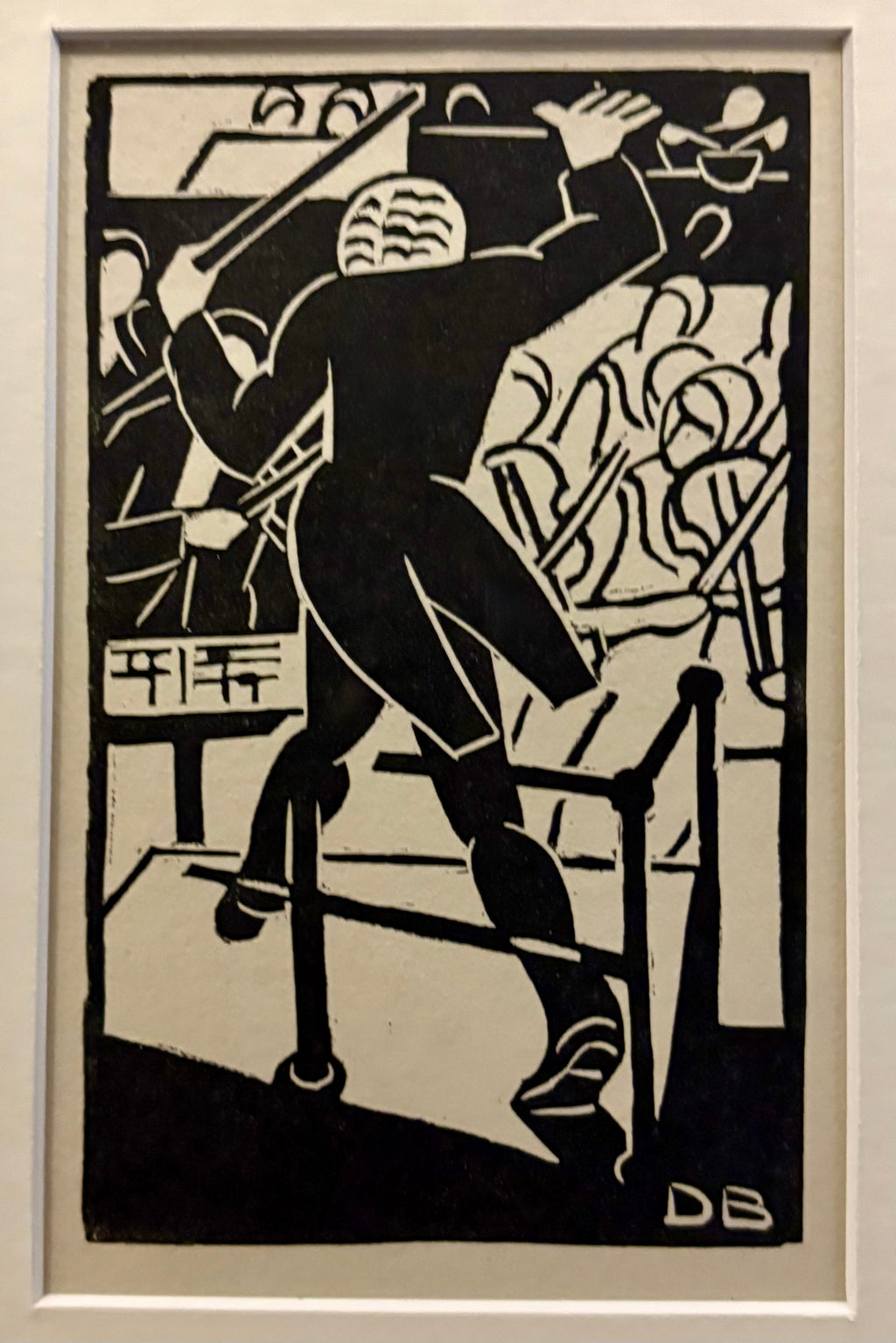 1930s Original linocut print, Dorrit Black, Conductor, framed vintage art