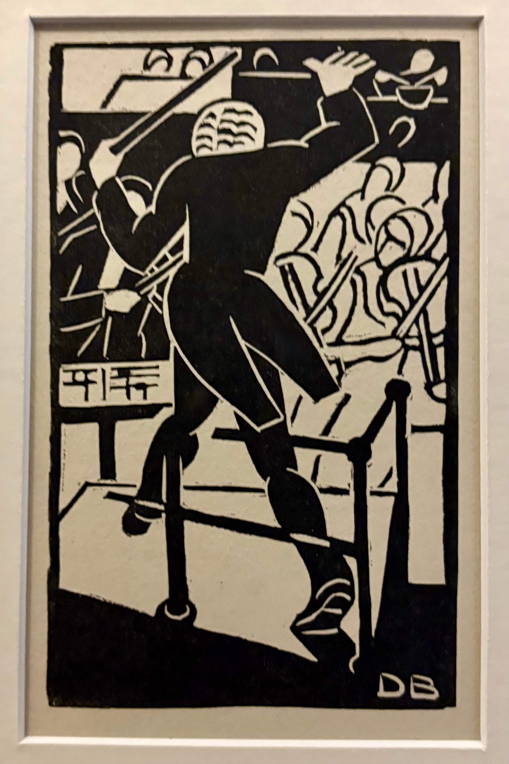 1930s Original linocut print, Dorrit Black, Conductor, framed vintage art