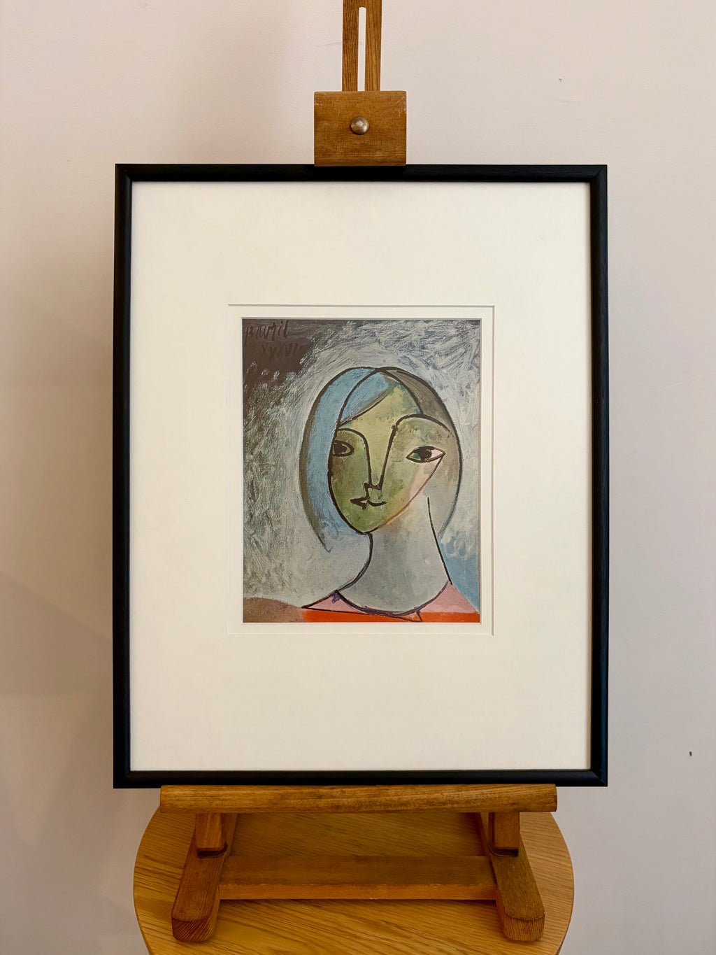 1960s Picasso print, portrait, vintage framed art, portrait, Mid Century