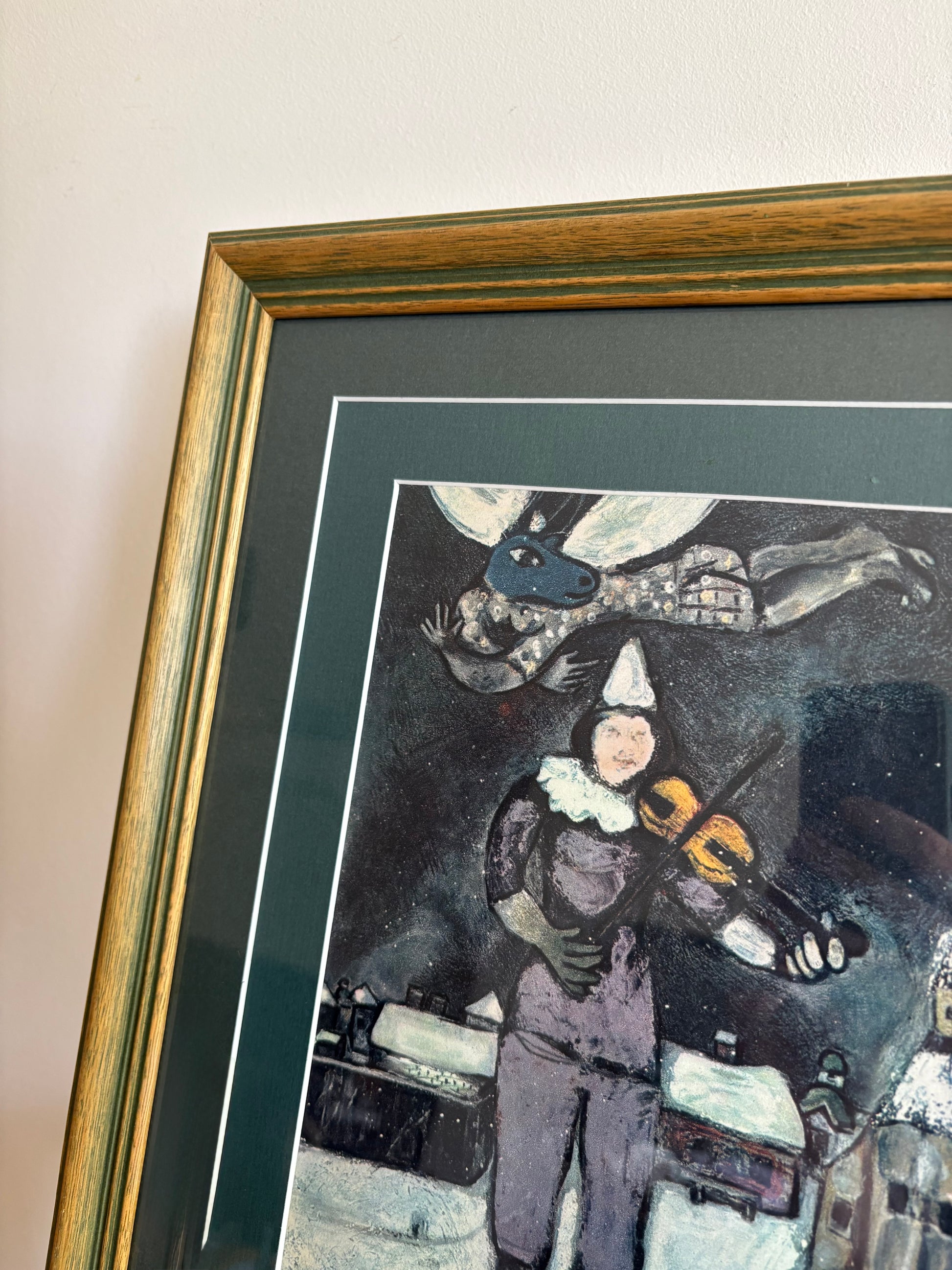 Vintage 1950’s print after Marc Chagall’s painting “The Fiddler”, violin, framed art