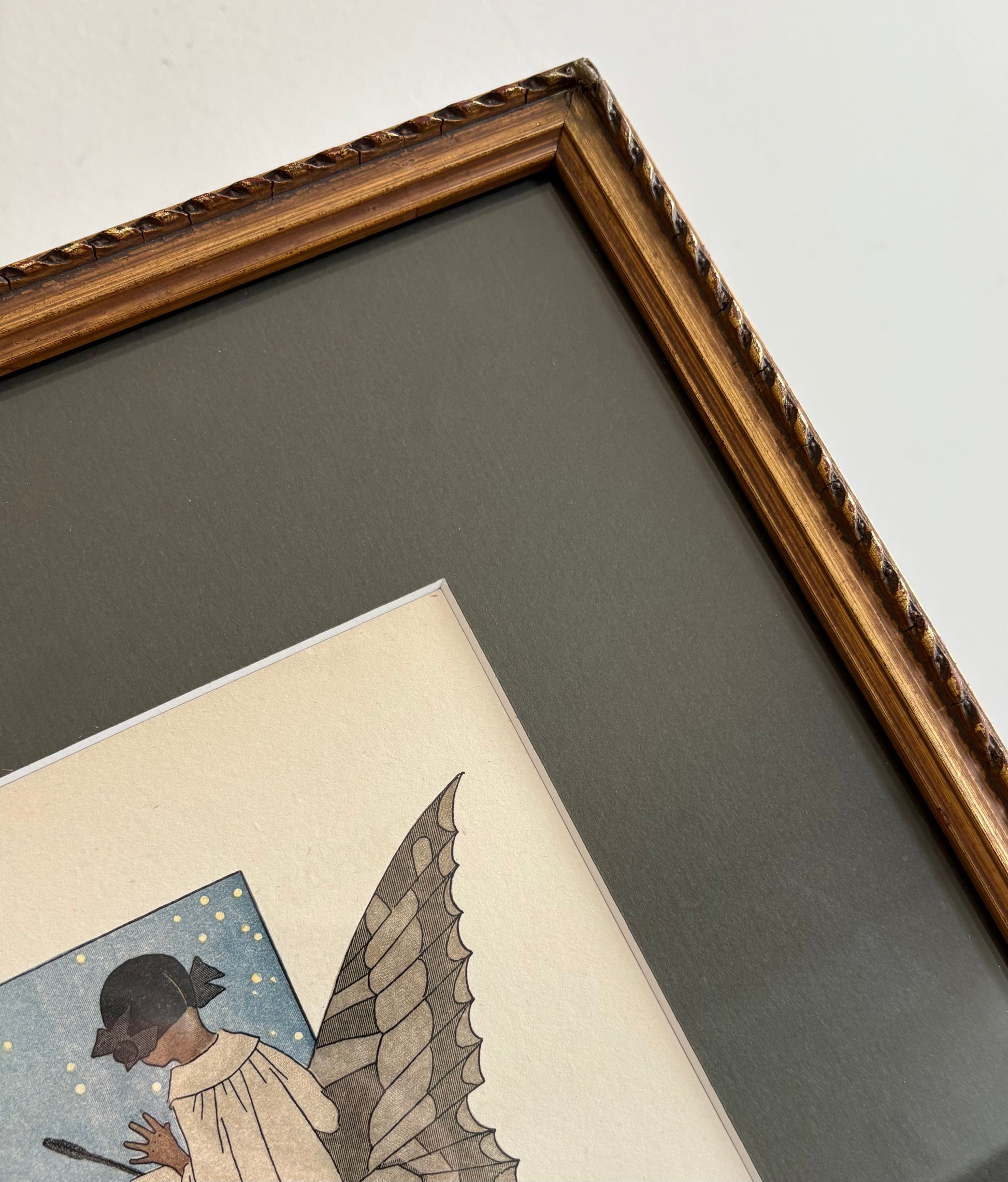 Rare original Art Deco woodblock print, 1911 antique, Maggie Salcedo, French framed art