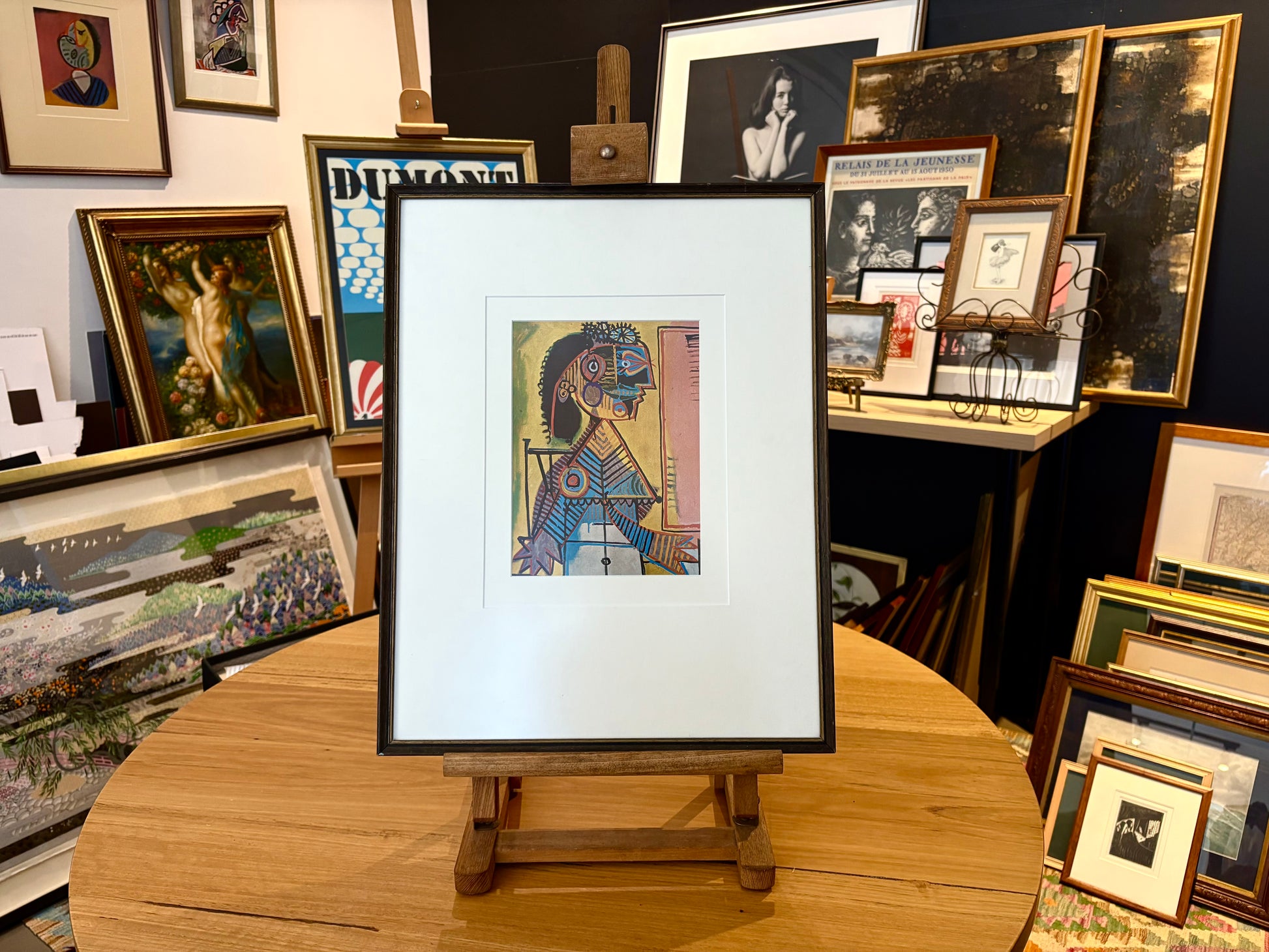 1961 Picasso print, portrait, vintage framed art, “Seated Woman (1937)” Mid Century