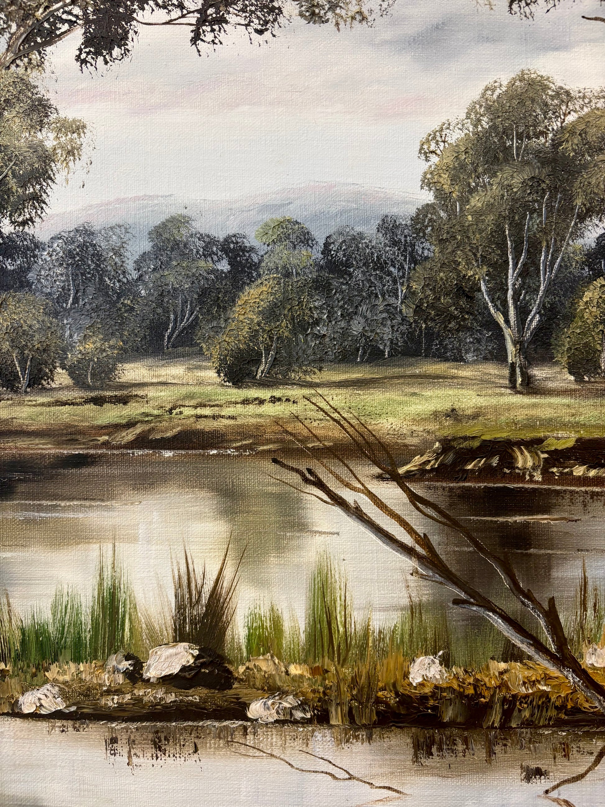 Large 1974 original Joan Lehmann oil painting on canvas, Australian landscape, framed art
