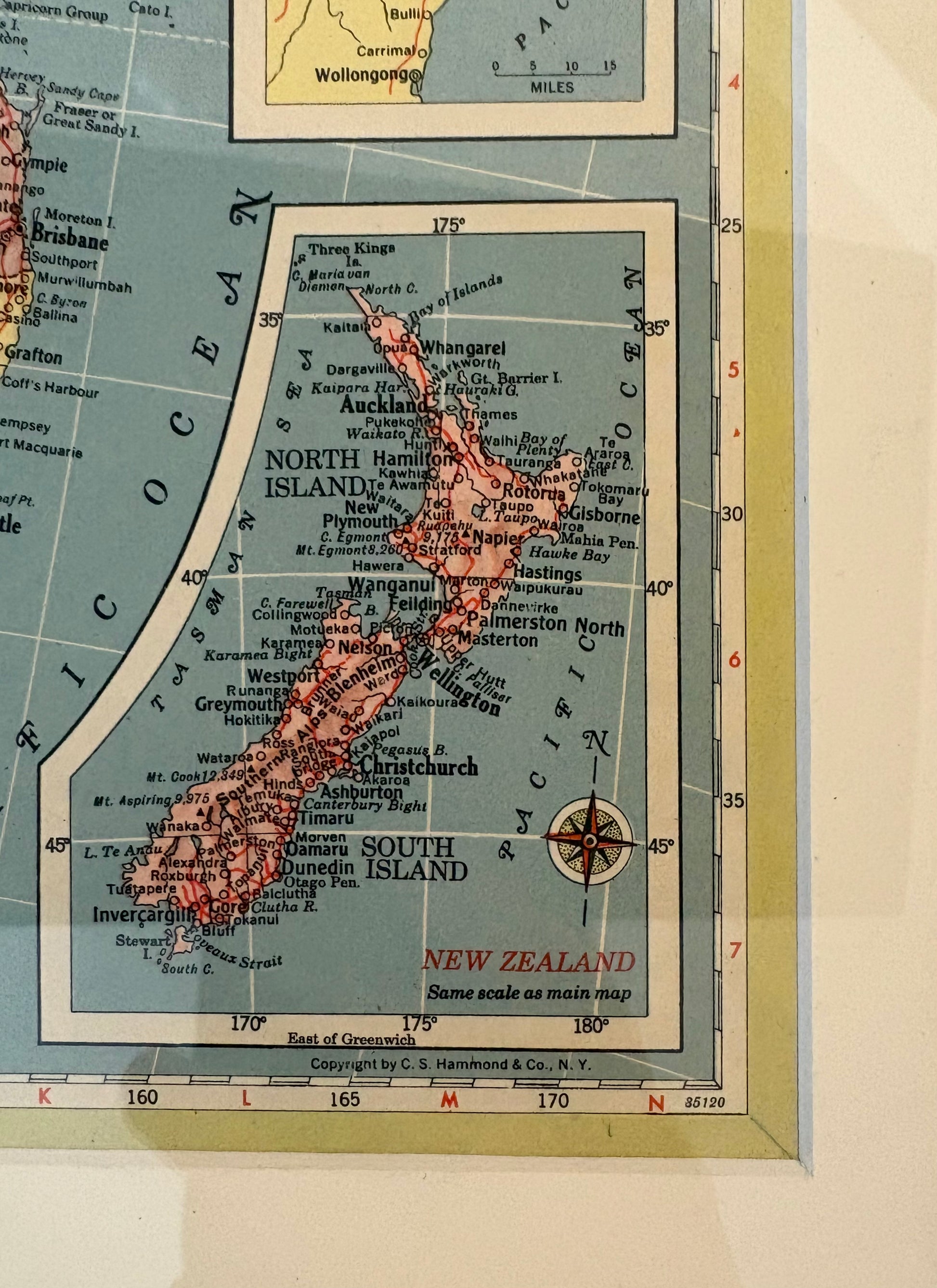 1950s vintage mid century framed map of Australia