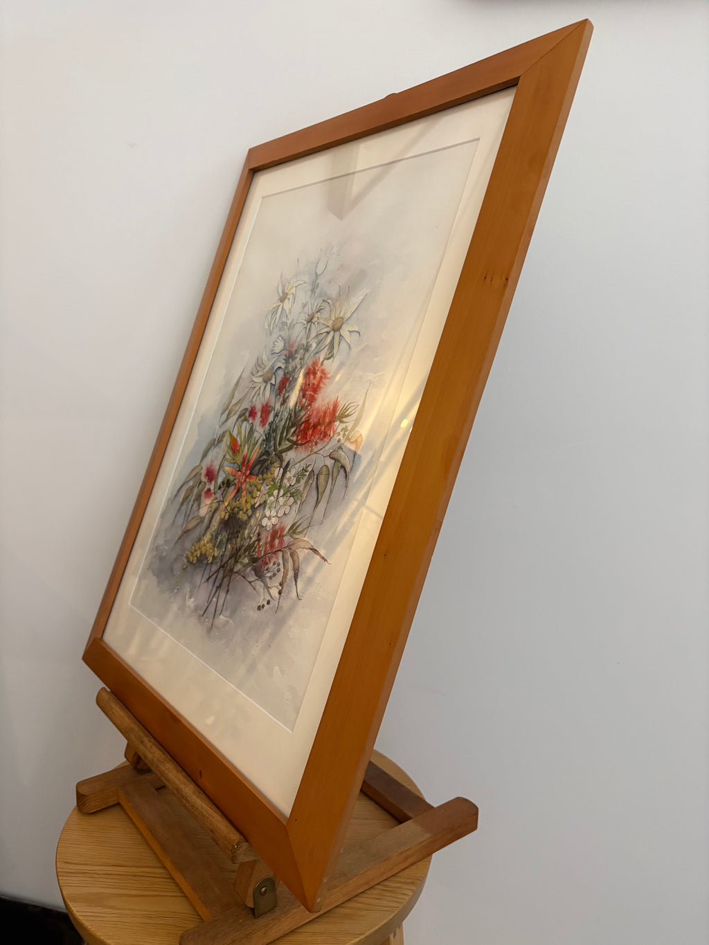 Original watercolour painting, native Australian flowers, Huon Pine frame, vintage