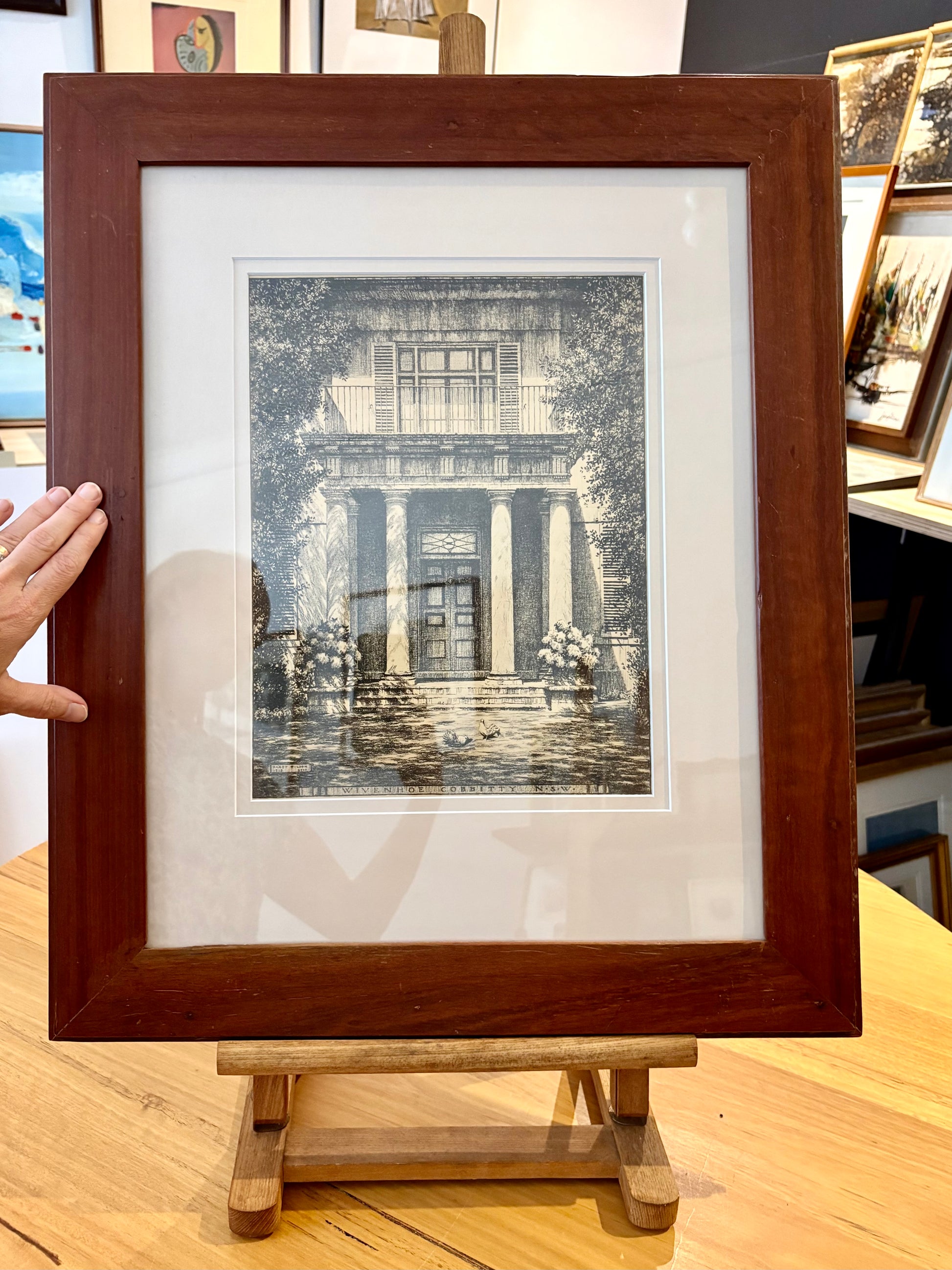 1920s Antique Hardy Wilson collotype print, Architecture, NSW, framed art