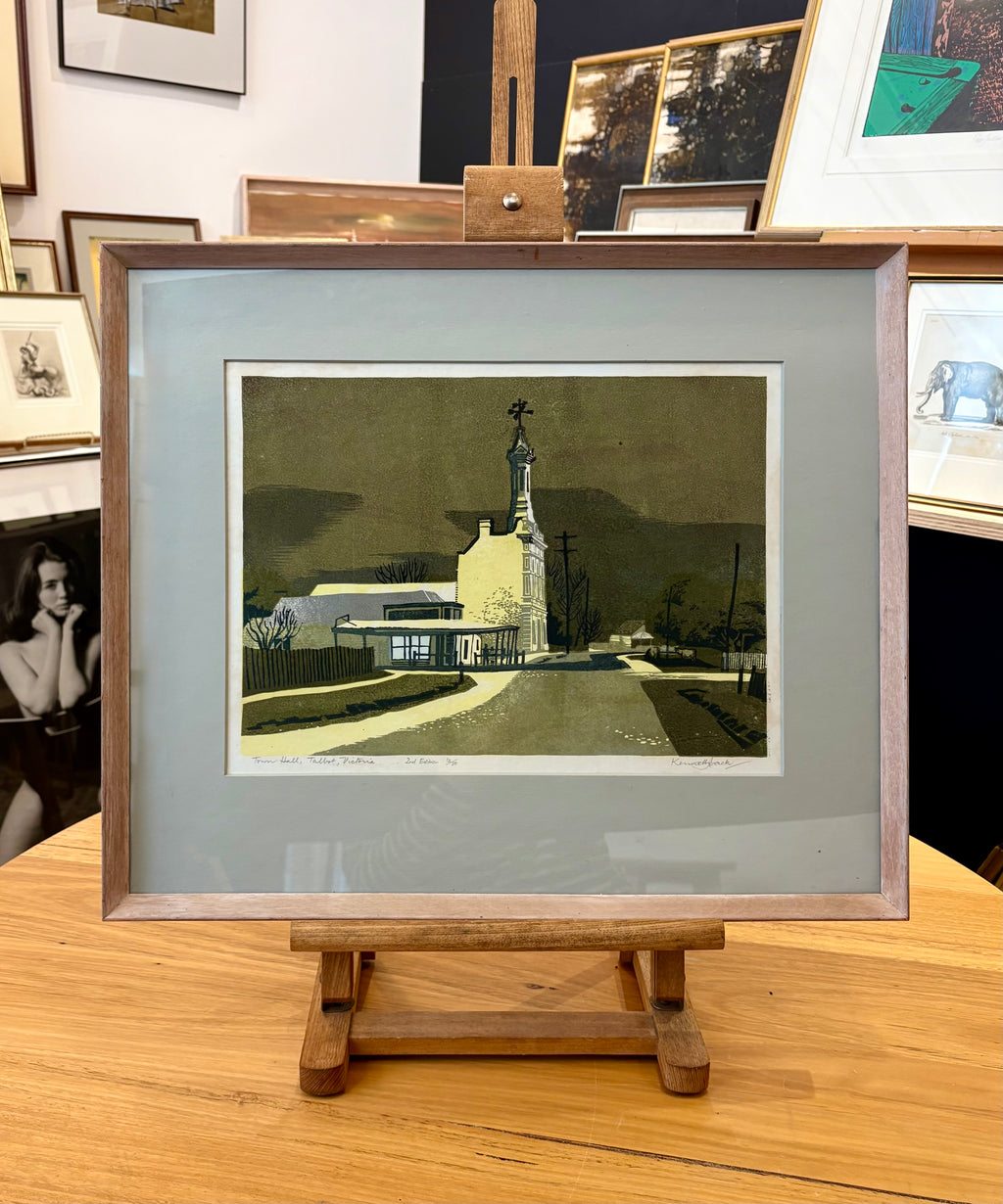 Mid Century original colour lino print, limited edition, Talbot Vic, Kenneth Jack, framed art
