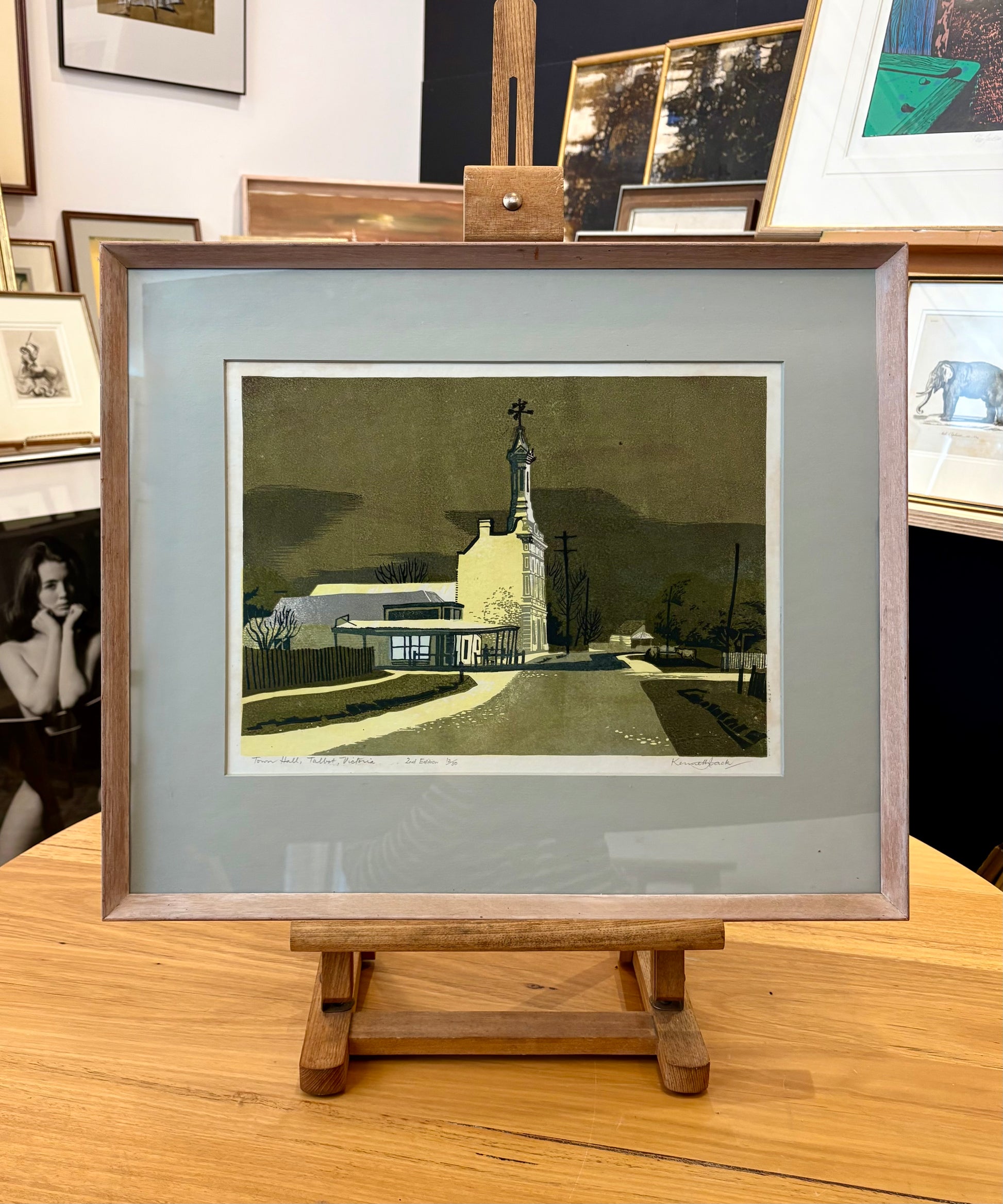Mid Century original colour lino print, limited edition, Talbot Vic, Kenneth Jack, framed art