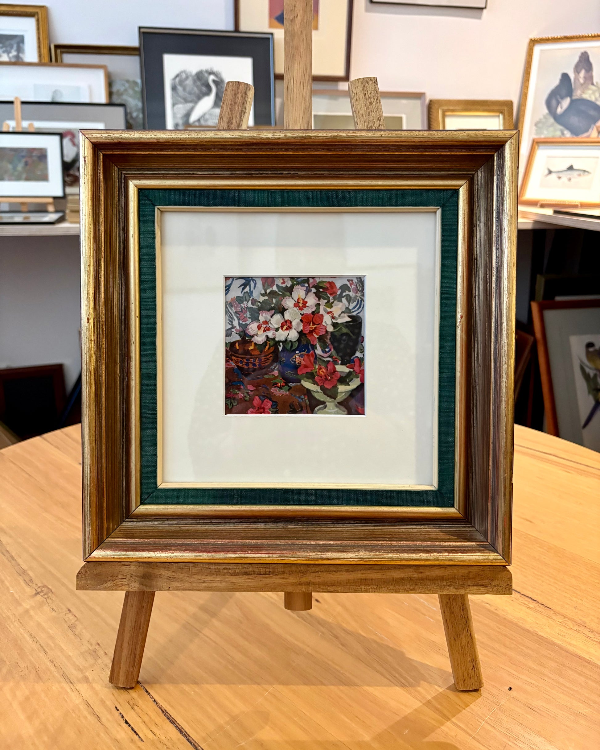 1930s Genuine antique Margaret Preston print, miniature, framed artwork, Australian, flowers