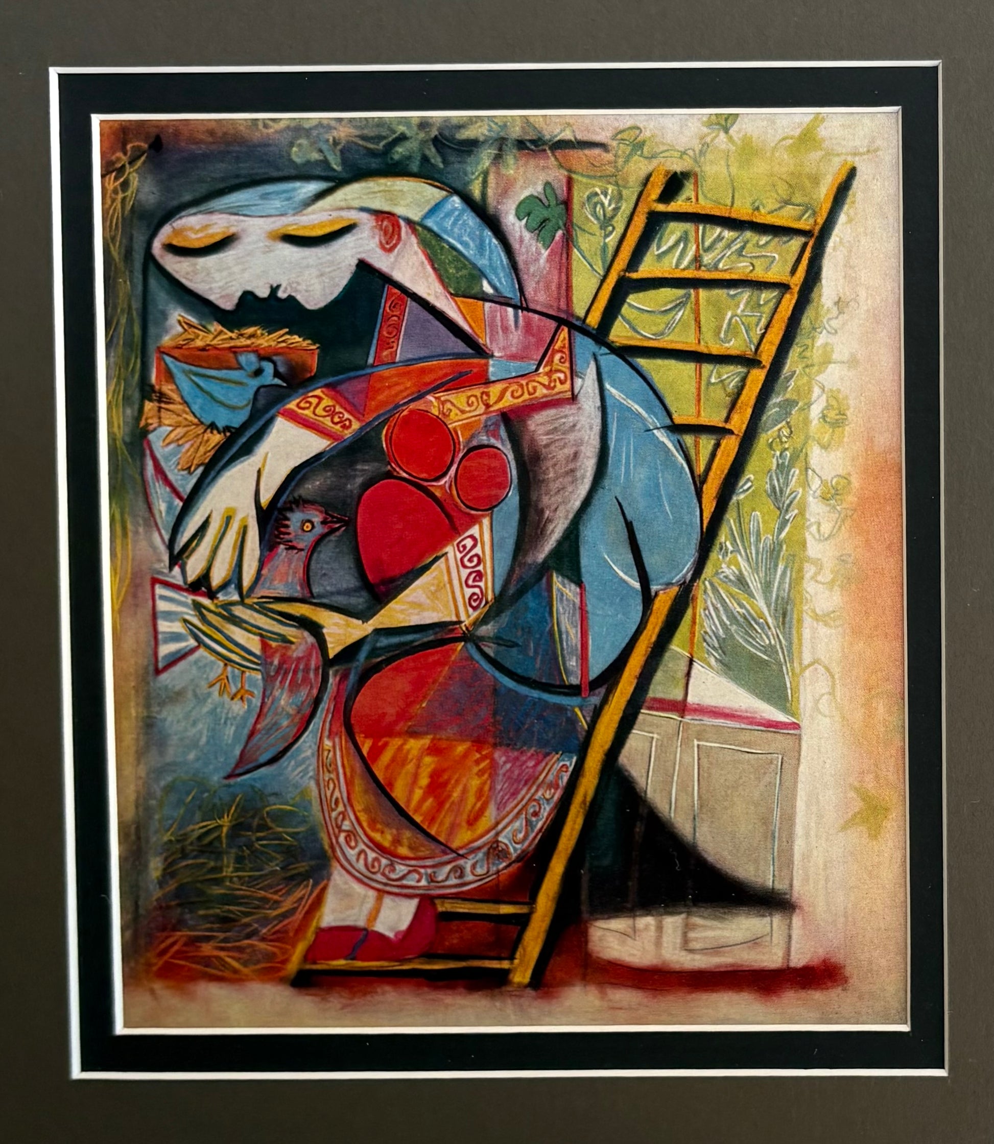1955 Mid Century print, "Picasso, 1955 Mid Century print, "Woman Stepladder", portrait, framed vintage art, Cubism