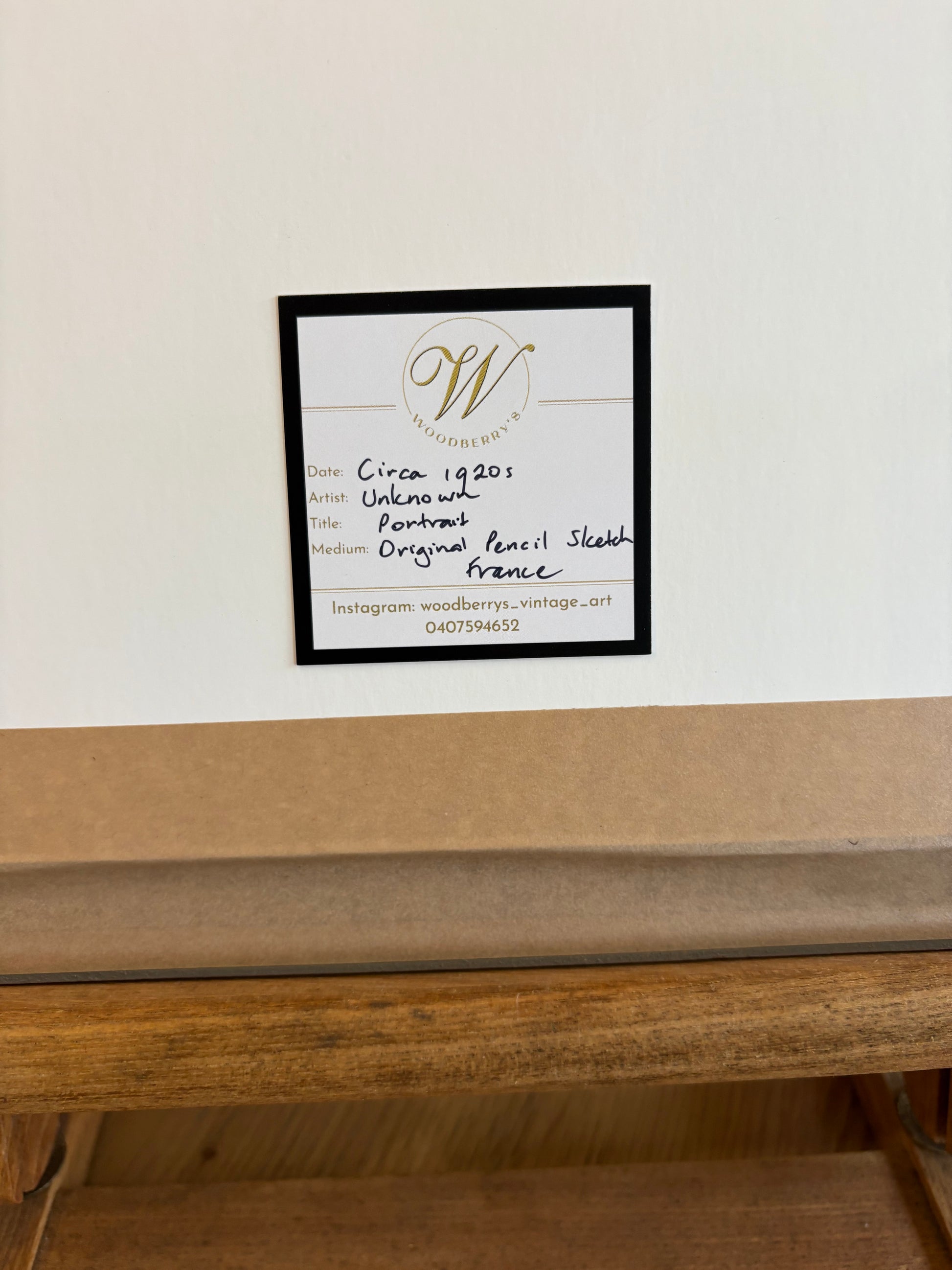 Original antique drawing, sketch, portrait, framed vintage art