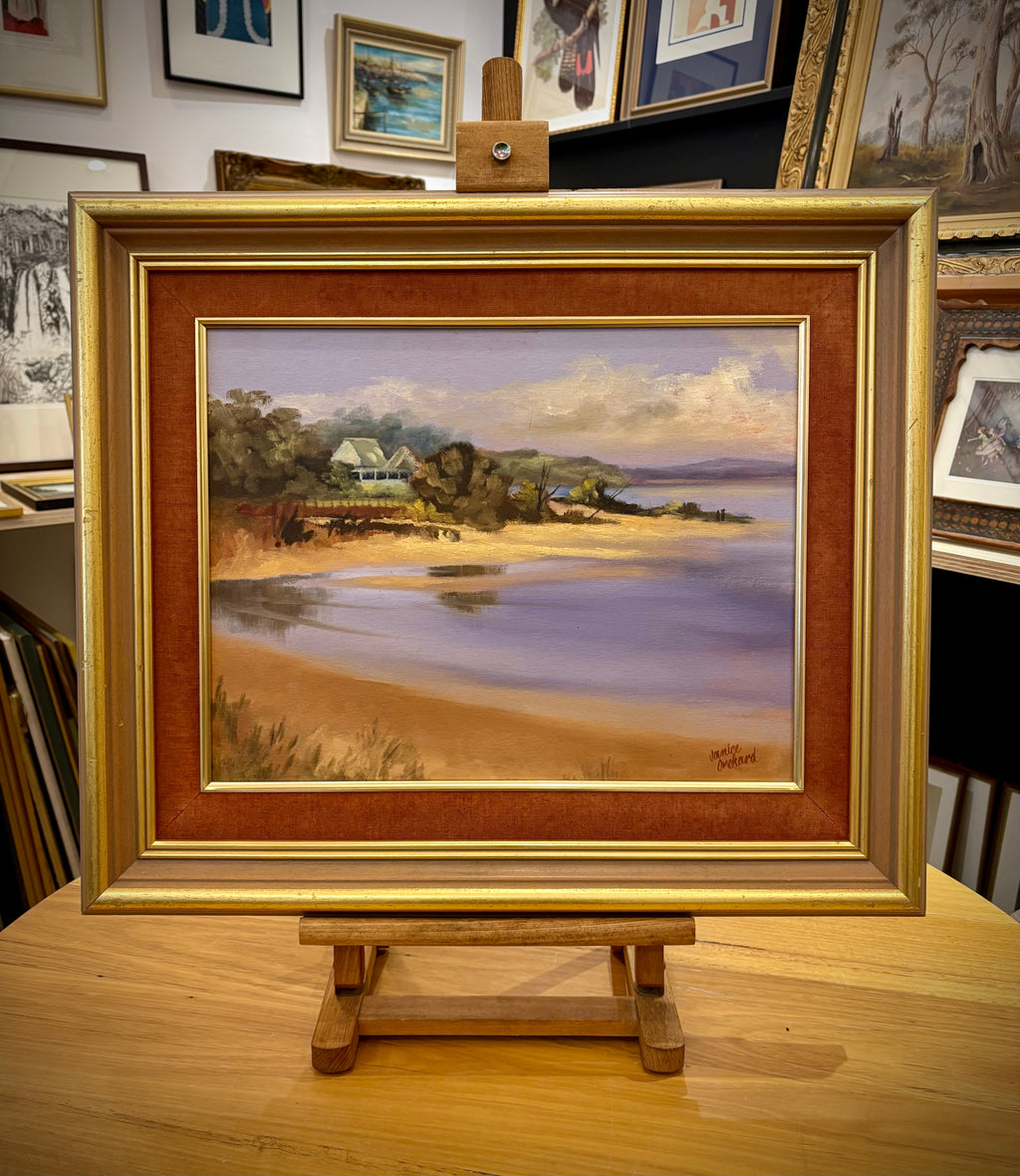 Original Janice Orchard oil painting – Rippleside View, Gippsland, framed vintage artwork