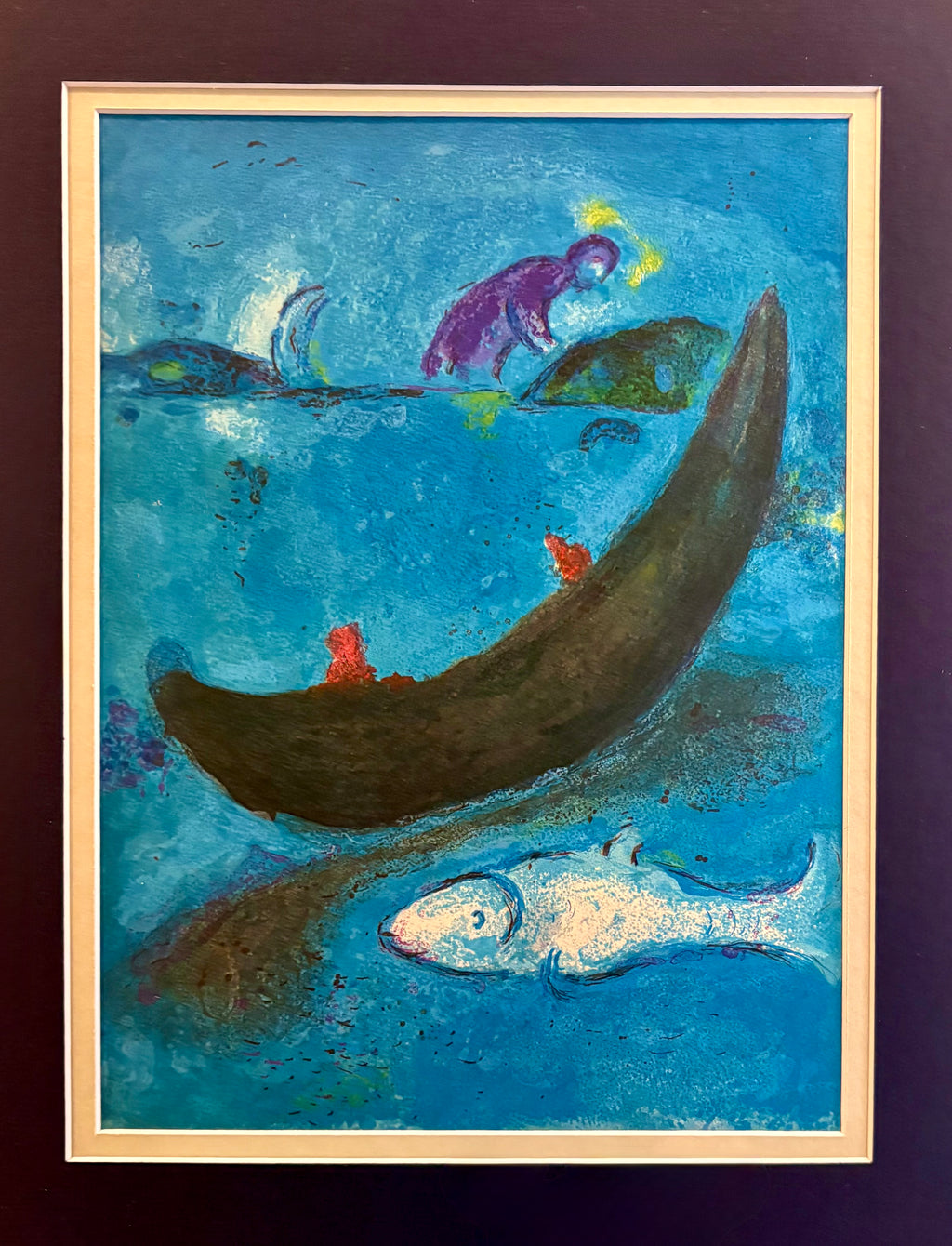 1970s vintage lithographic print, Marc Chagall "Daphnis and Chloe", framed art, Mid-Century