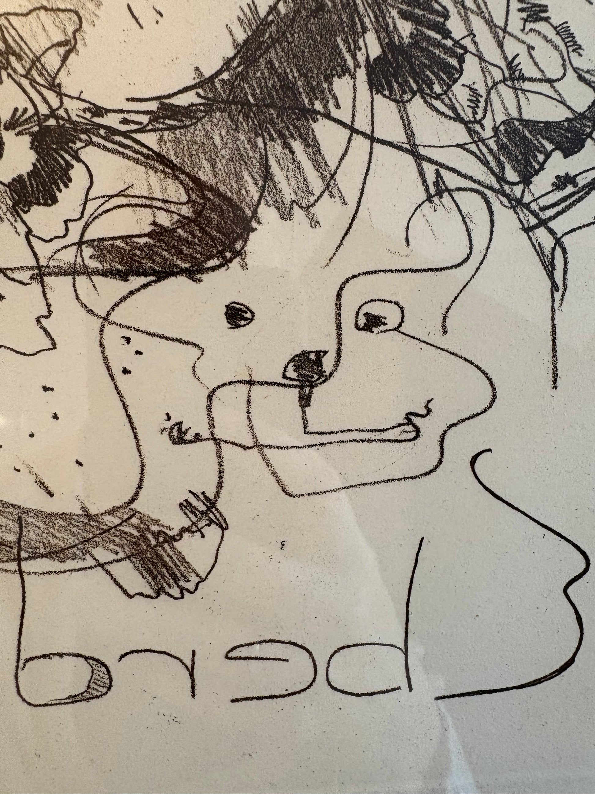 Original Geoffrey Proud intaglio etching, signed, portrait, framed vintage art 1978