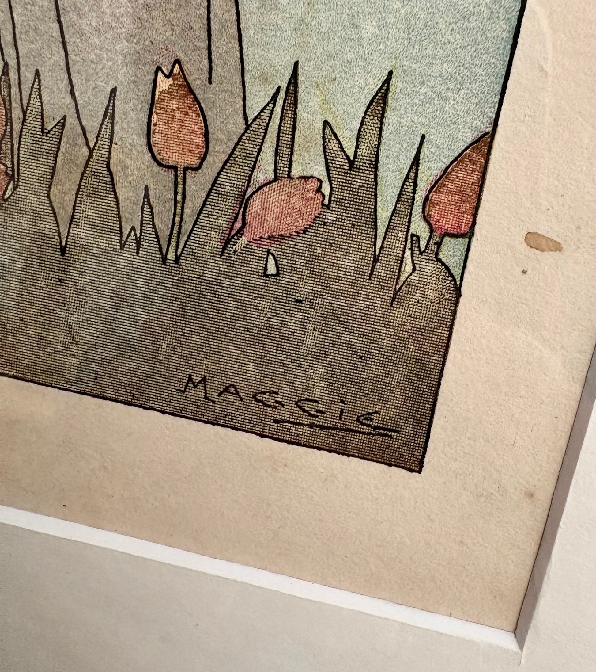 Rare original Art Deco woodblock print, 1911 antique, Maggie Salcedo, French framed art