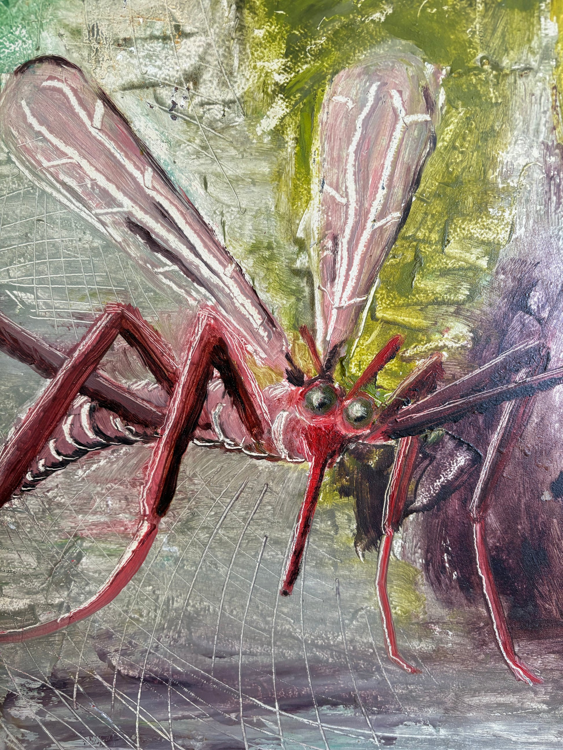 Original vintage painting on board, John Knott, “Mosquito”, framed art