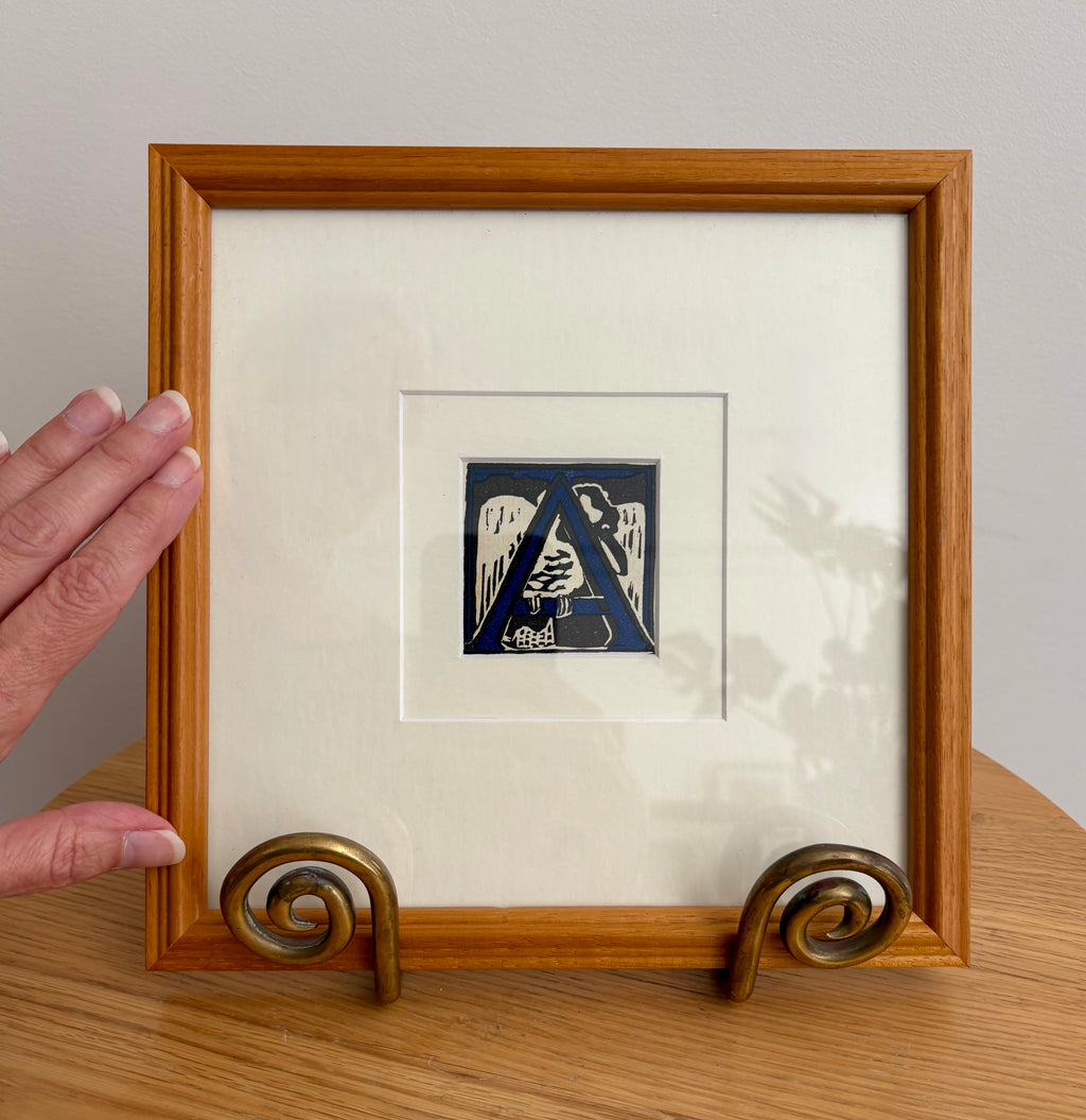 1920s Original Margaret Preston woodblock print, “Letter A”, Kookaburra, antique framed art