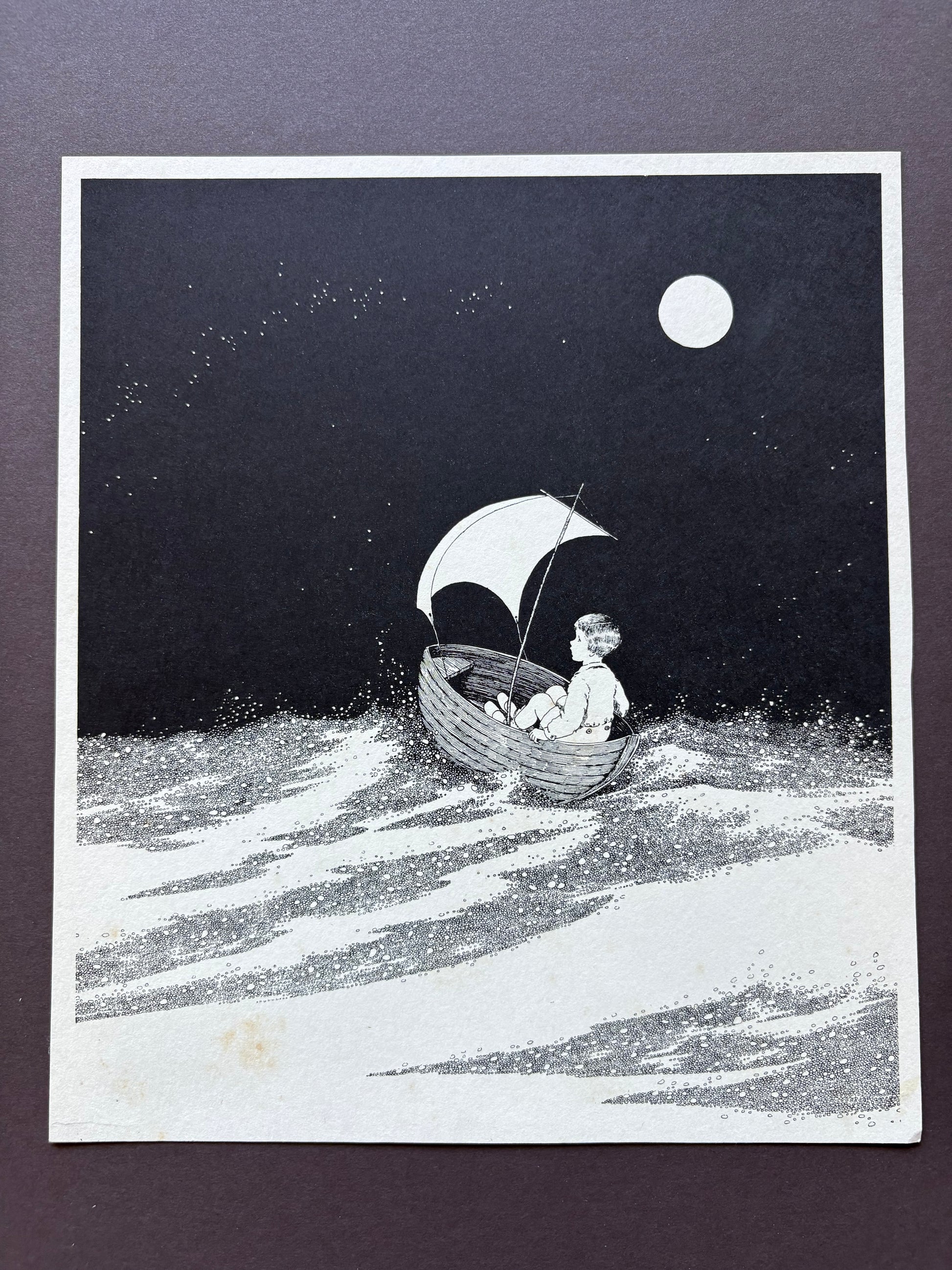 1931 Authentic antique Ida Rentoul Outhwaite print "Fairyland", 1st Edition UK, boy, boat,art deco