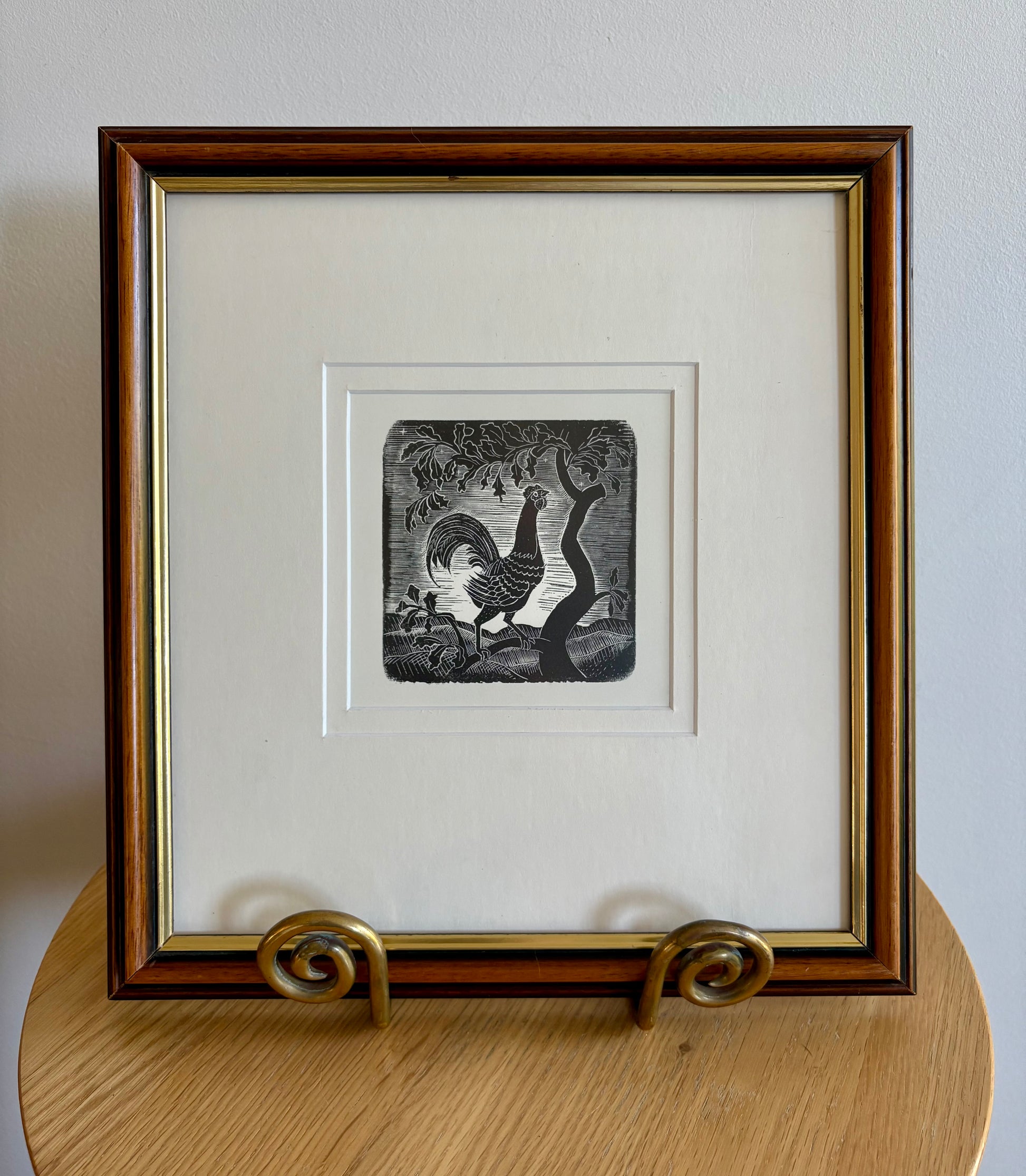 Original Helen Ogilvie woodblock print "Rooster", framed art, Australian artwork