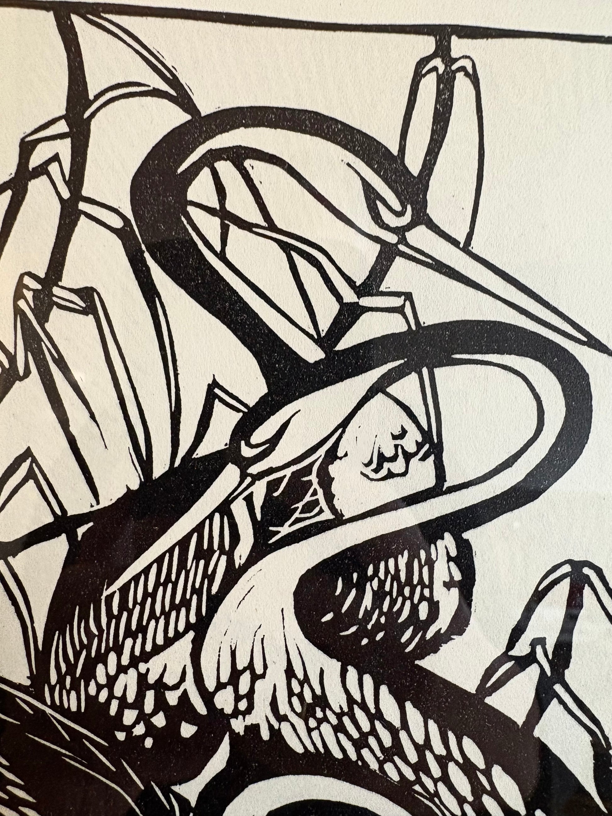 1934 Genuine vintage Betty Caddy bird print, "Snakebirds," Art Deco, cranes, framed wall art