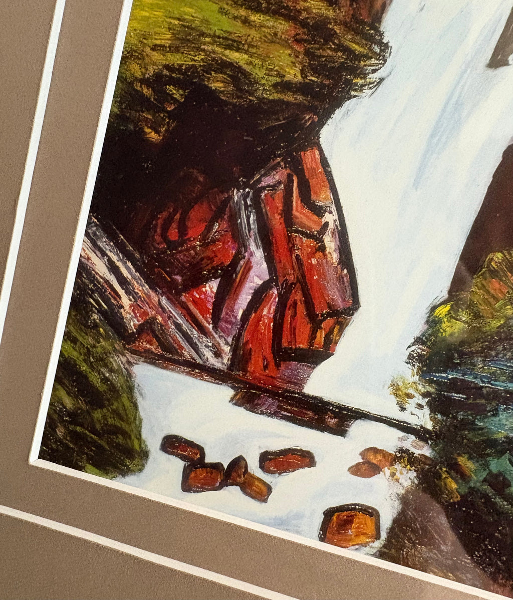 Framed Australian landscape print, Jeffrey Makin, waterfall painting, wall art