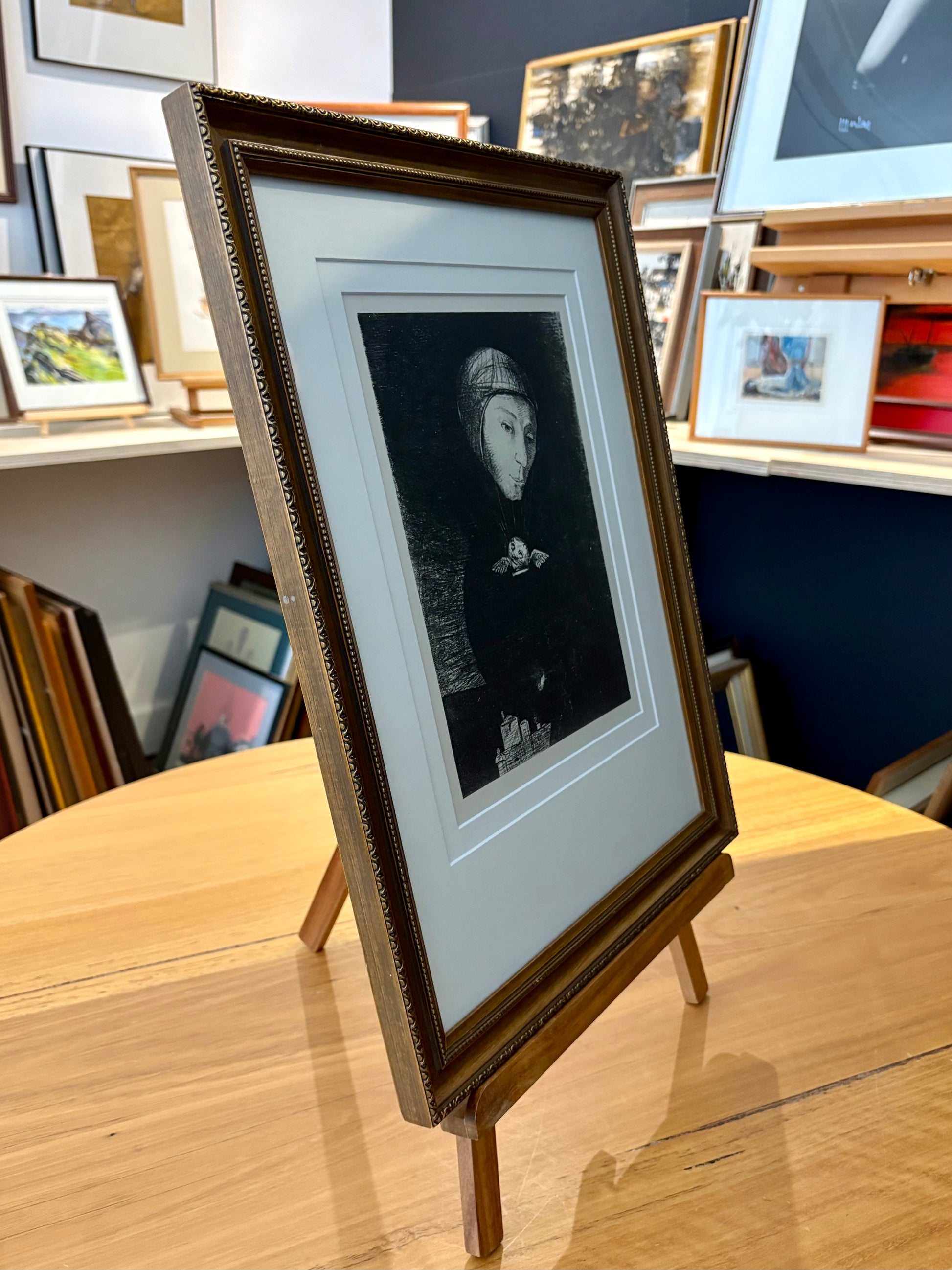1929 Antique heliogravure print, Odilon Redon, French, vintage framed art
