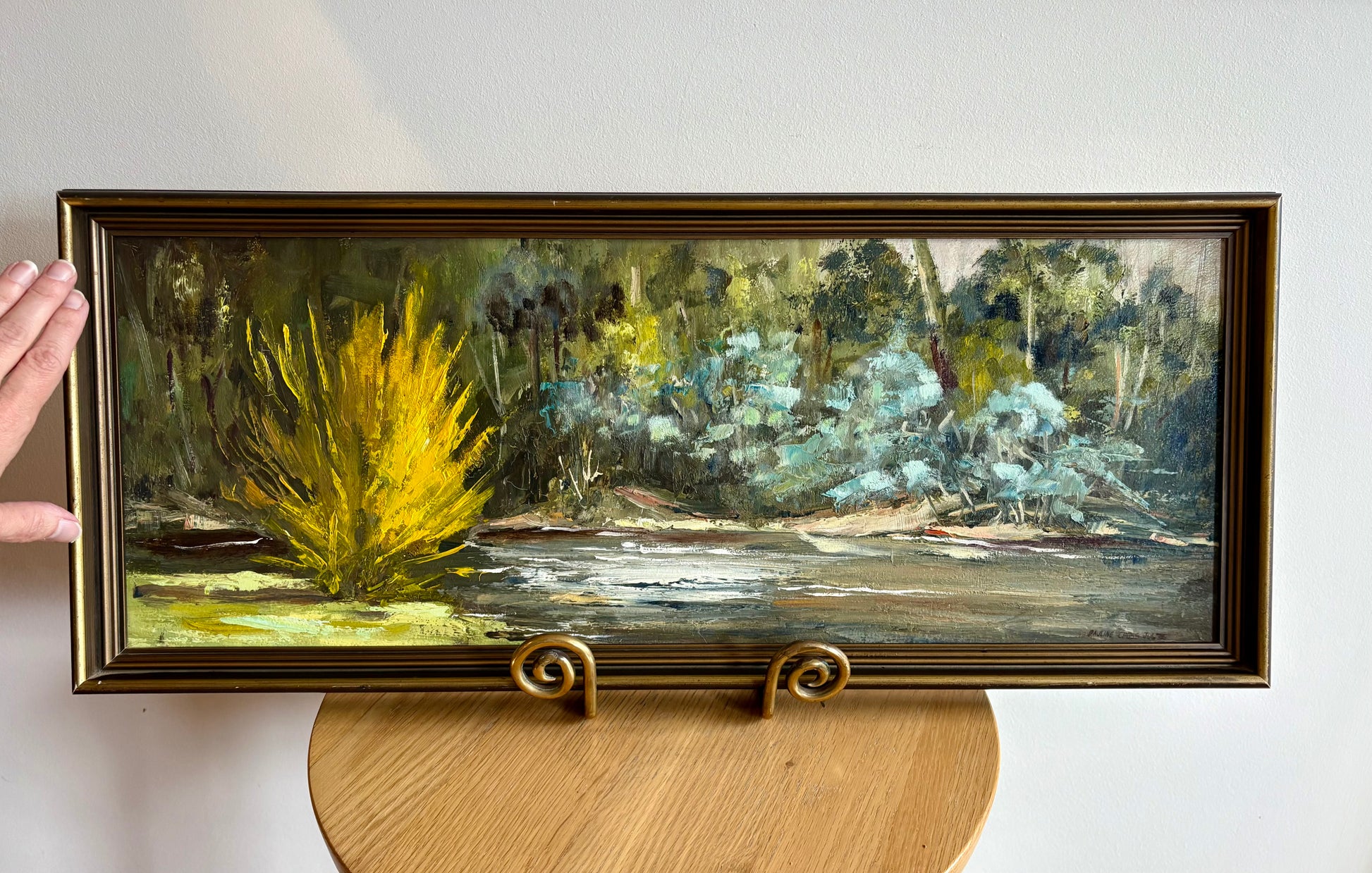 Warandyte original oil painting on board, Pauline Cross, framed vintage art