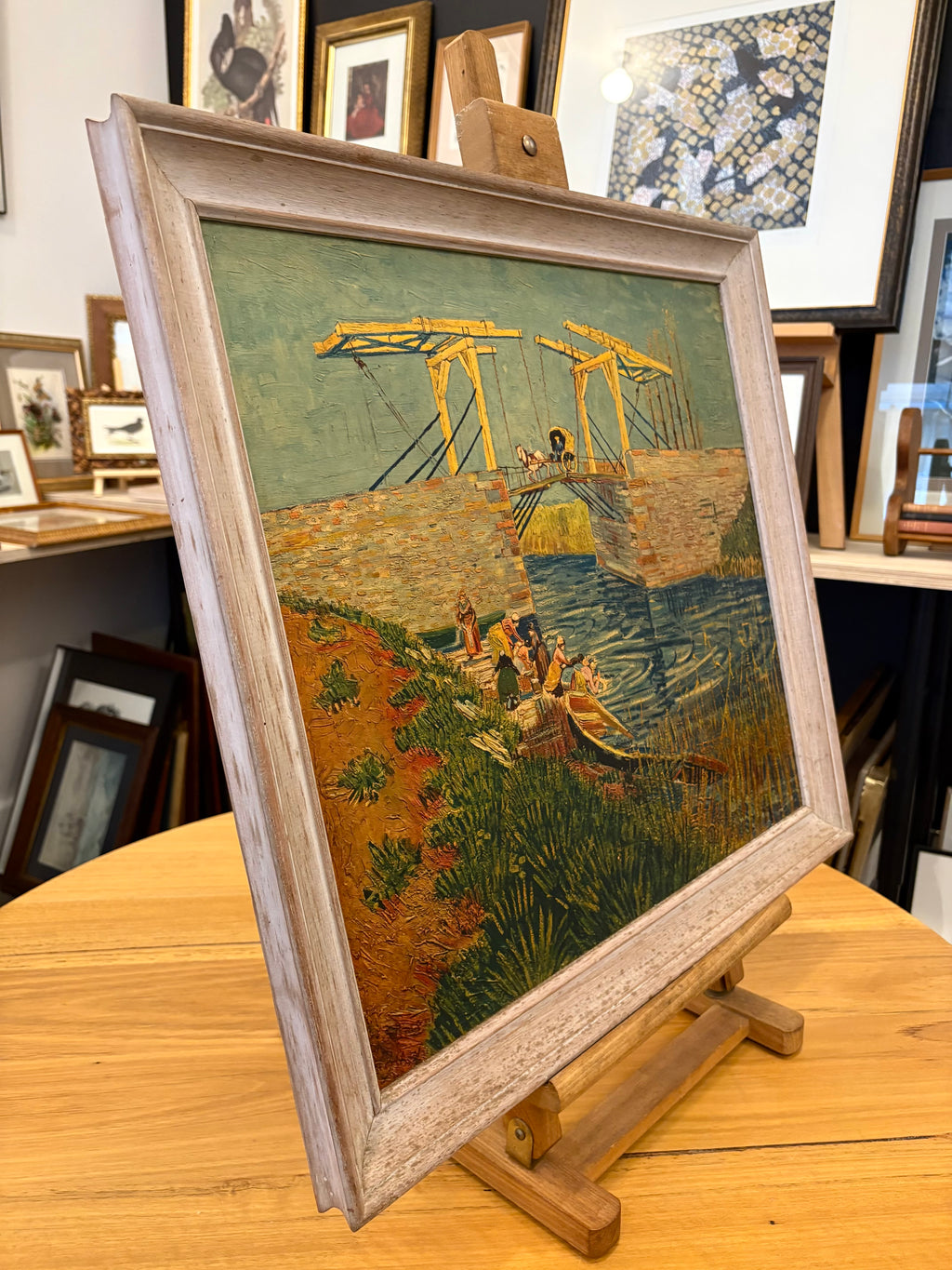 Mid Century print on board, Vincent Van Gogh, Bridge in Arles, vintage framed art