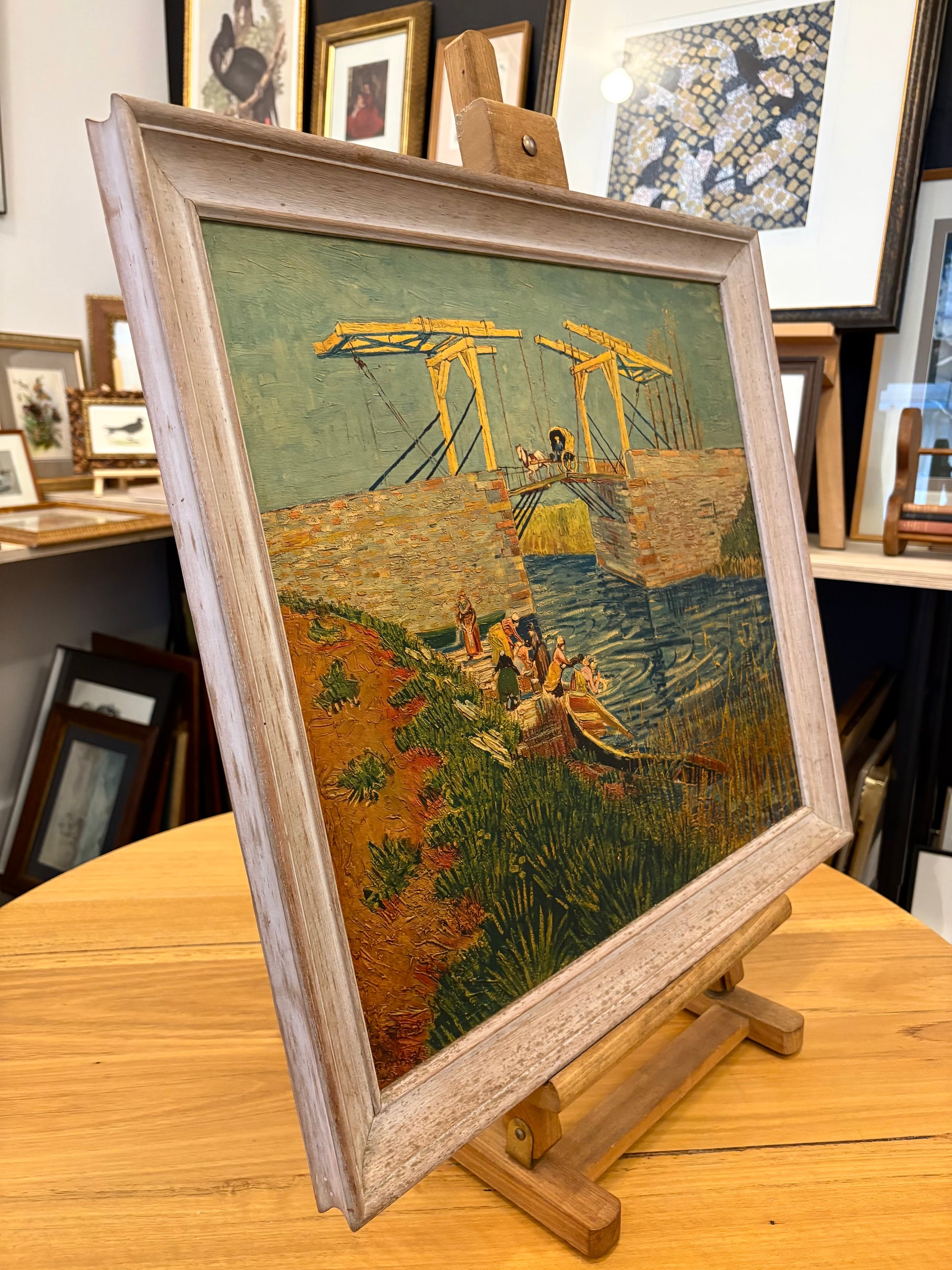 Mid Century print on board, Vincent Van Gogh, Bridge in Arles, vintage framed art