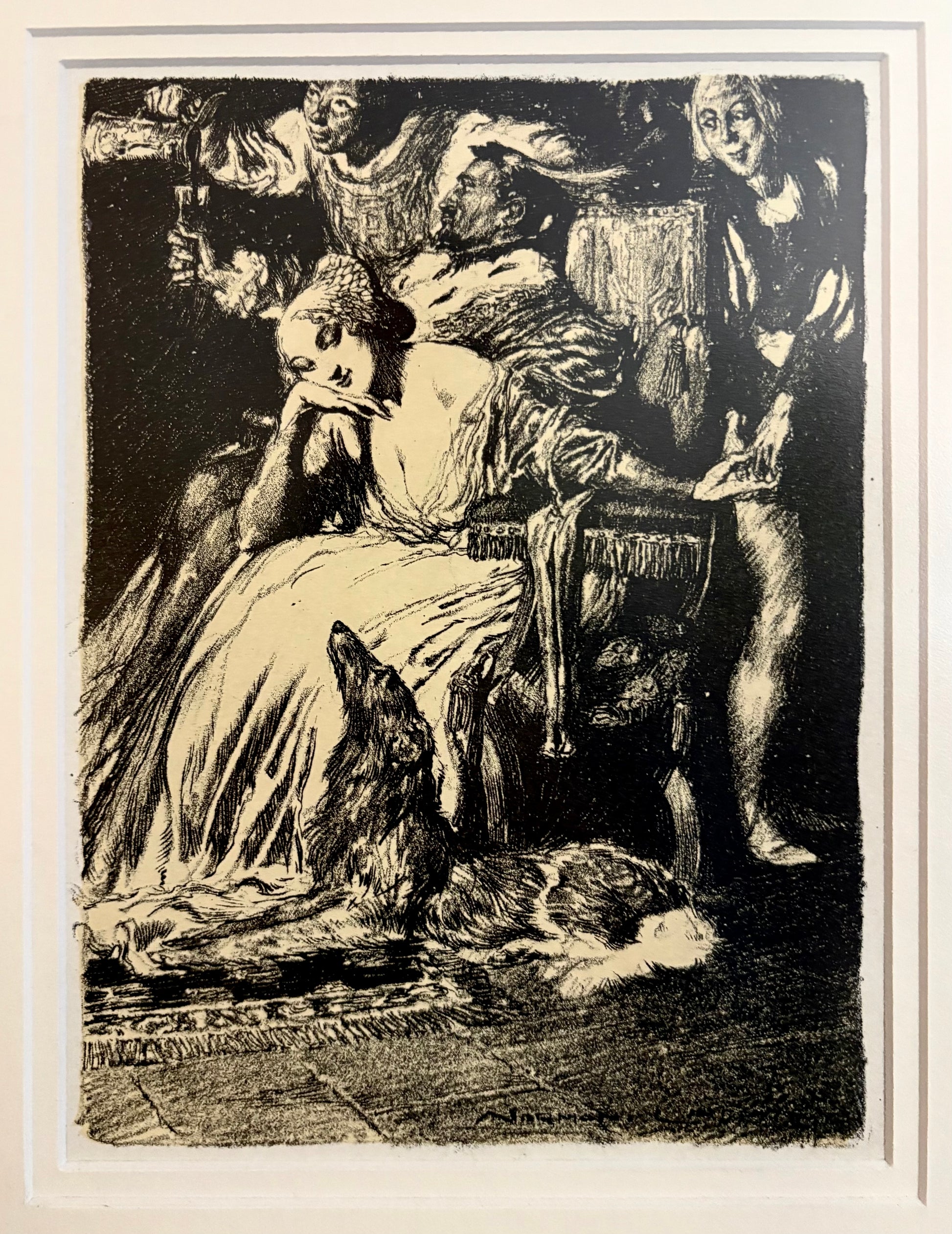 1909 Norman Lindsay lithograph, "Satyrs and Sunlight”, framed antique art
