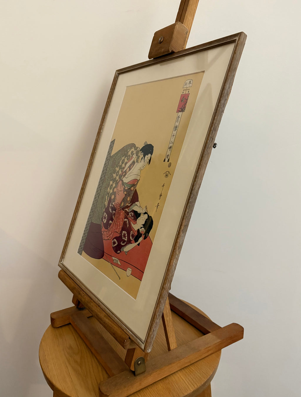 Original woodblock print, reproduction after Utamaro, framed Japanese vintage art