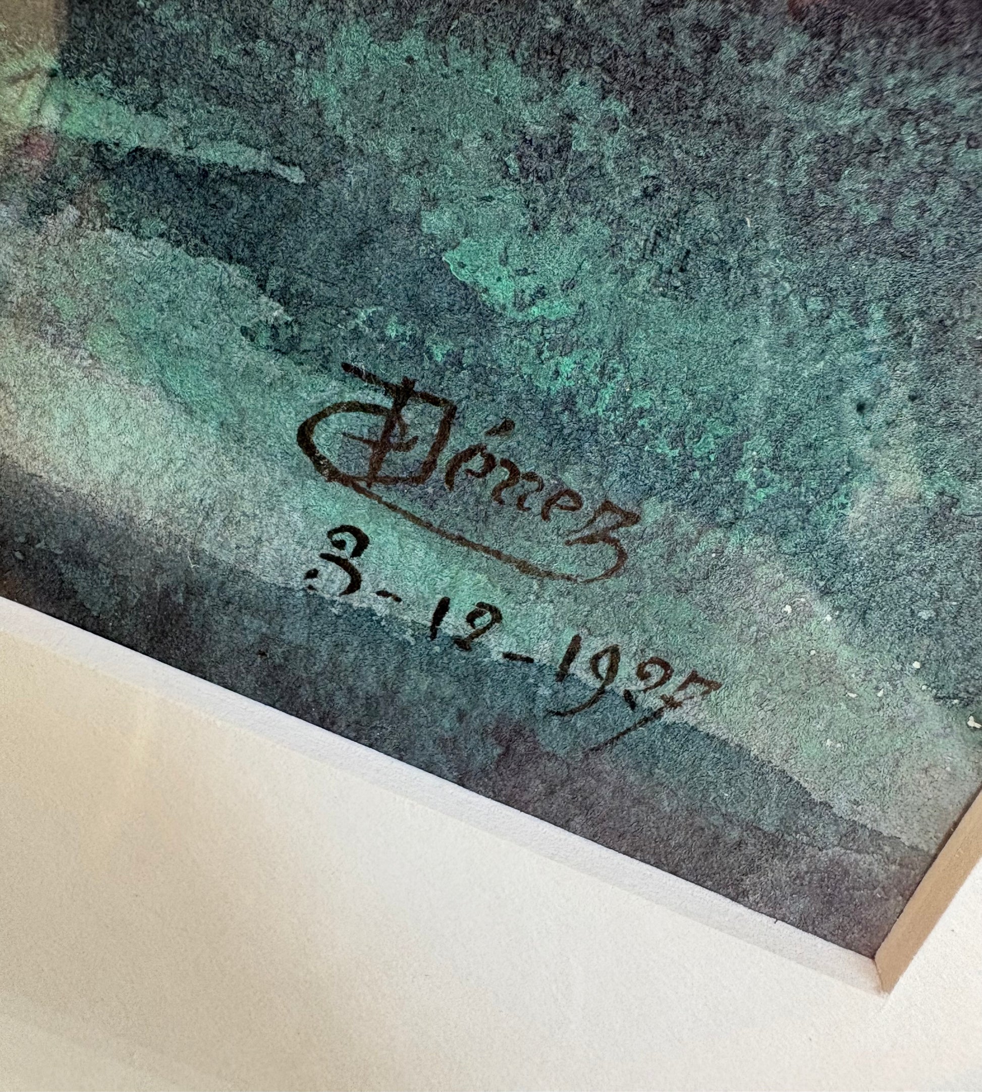 Original 1927 French antique watercolour painting, framed vintage art